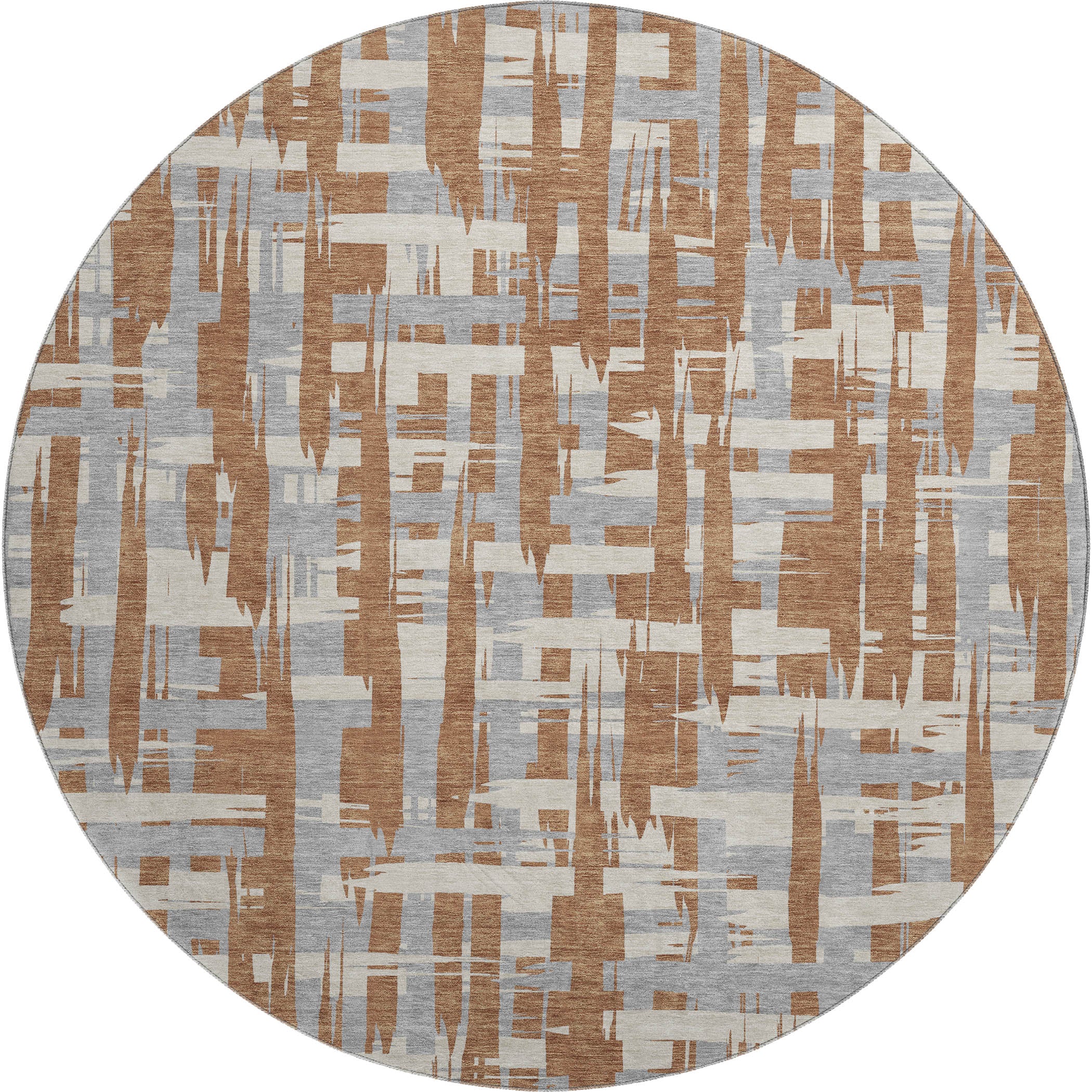 Seoul Machine Washable Transitional Paprika Orange Rug 8' x 8' #shape_Round