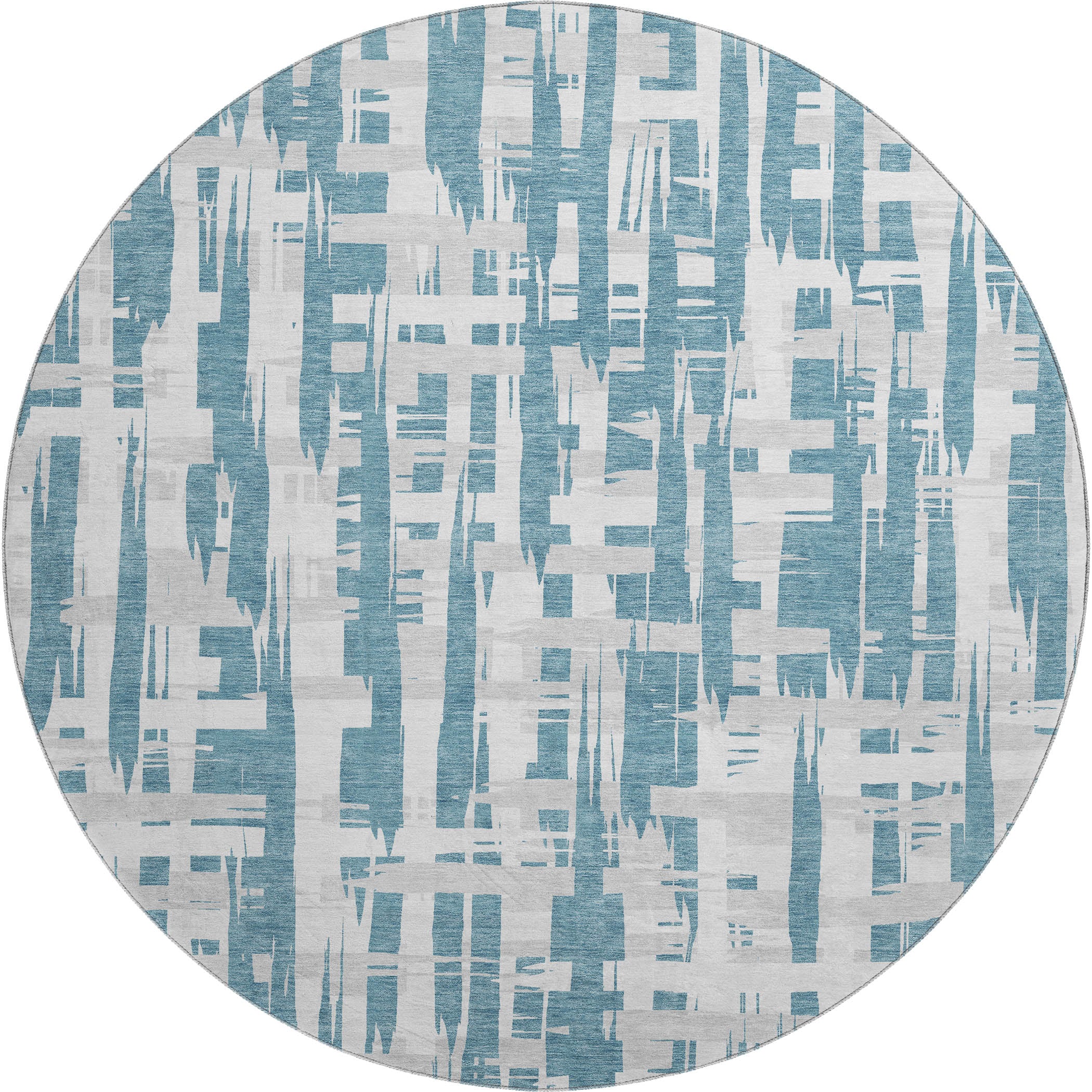 Seoul Machine Washable Transitional Teal Rug 8' x 8' #shape_Round