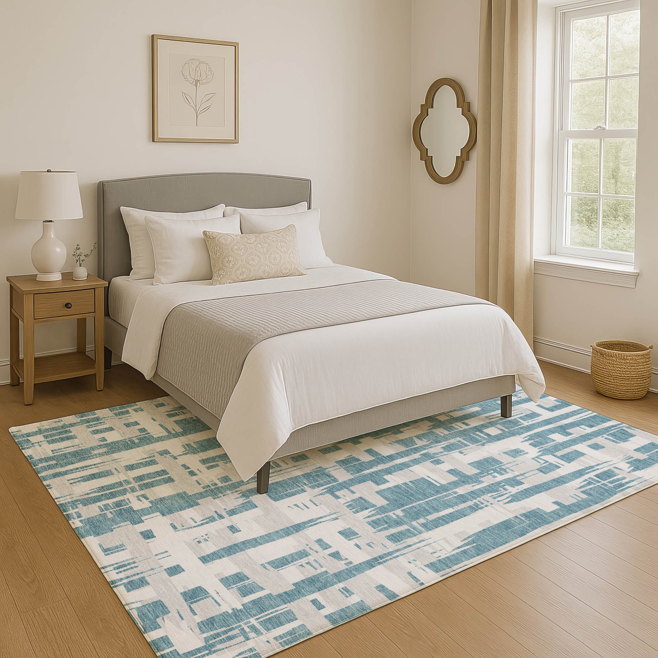 Seoul Machine Washable Transitional Teal Rug 2'6" x 3'10" #shape_Rectangle