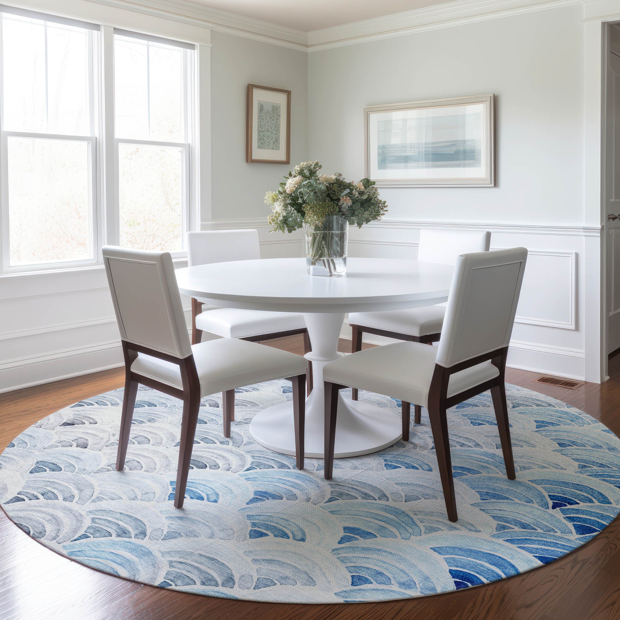 Athens Machine Washable Coastal Blue Rug 8' x 8' #shape_Round