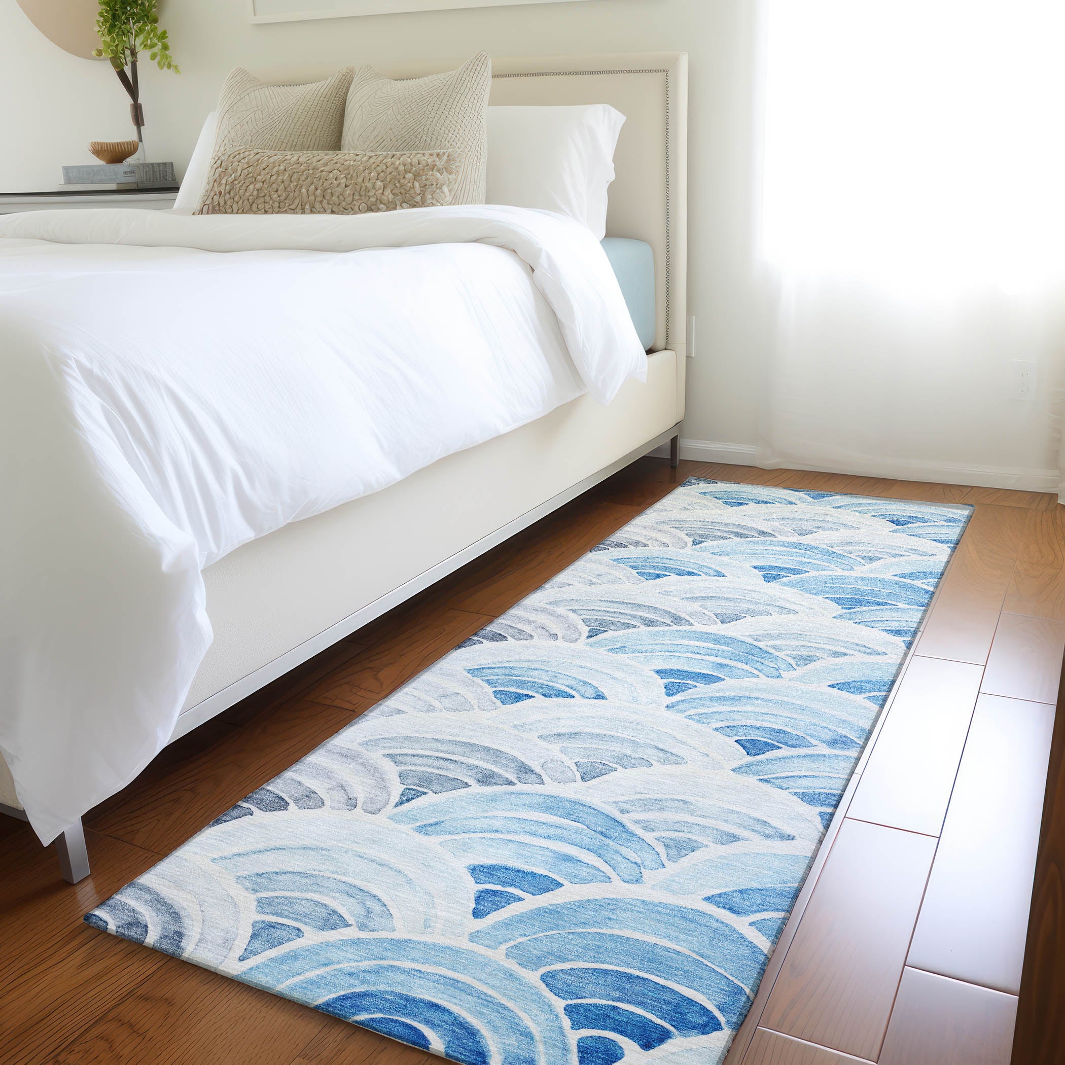 Athens Machine Washable Coastal Blue Rug 2'3" x 7'6" #shape_Runner