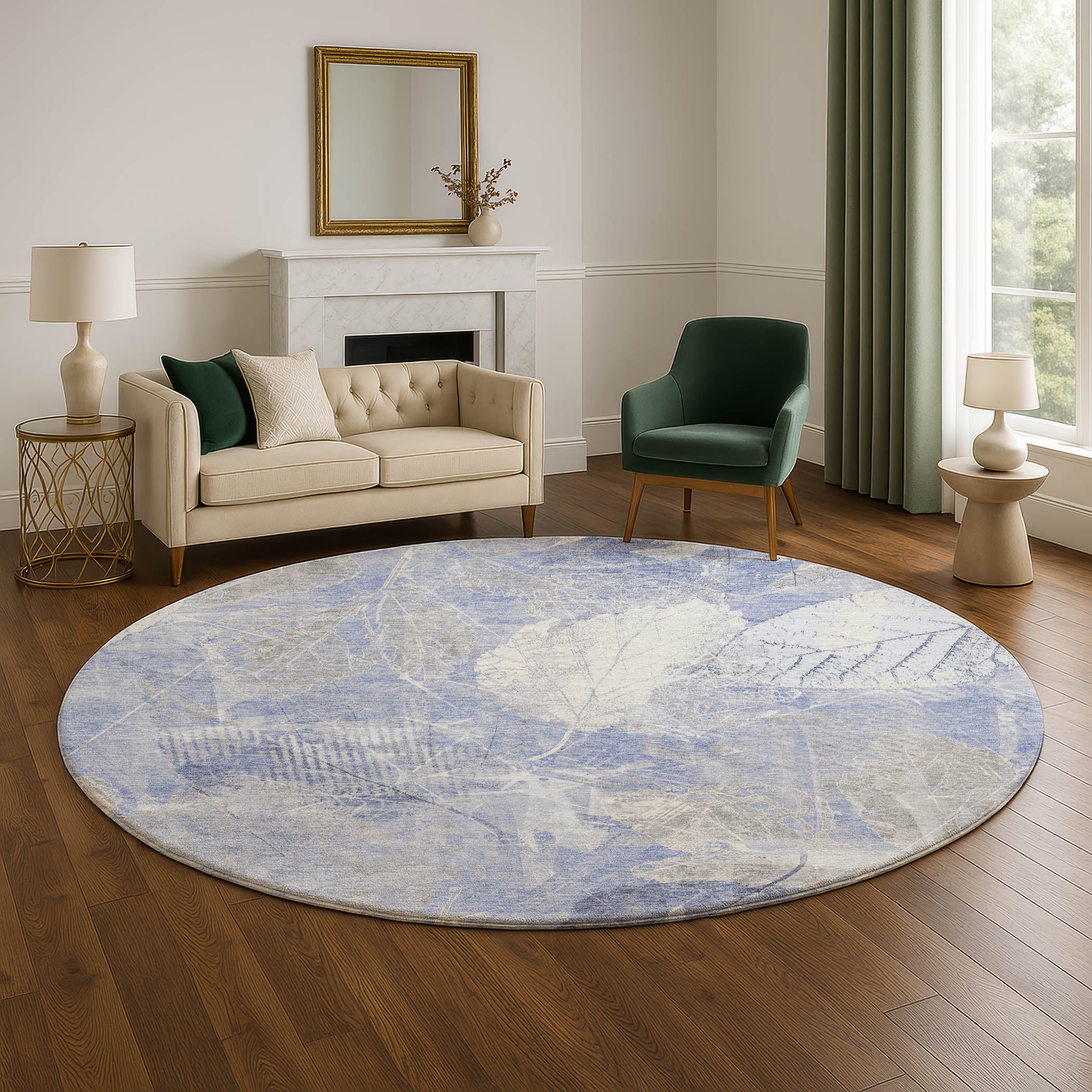 Sarajevo Machine Washable Transitional Denim Blue Rug 8' x 8' #shape_Round