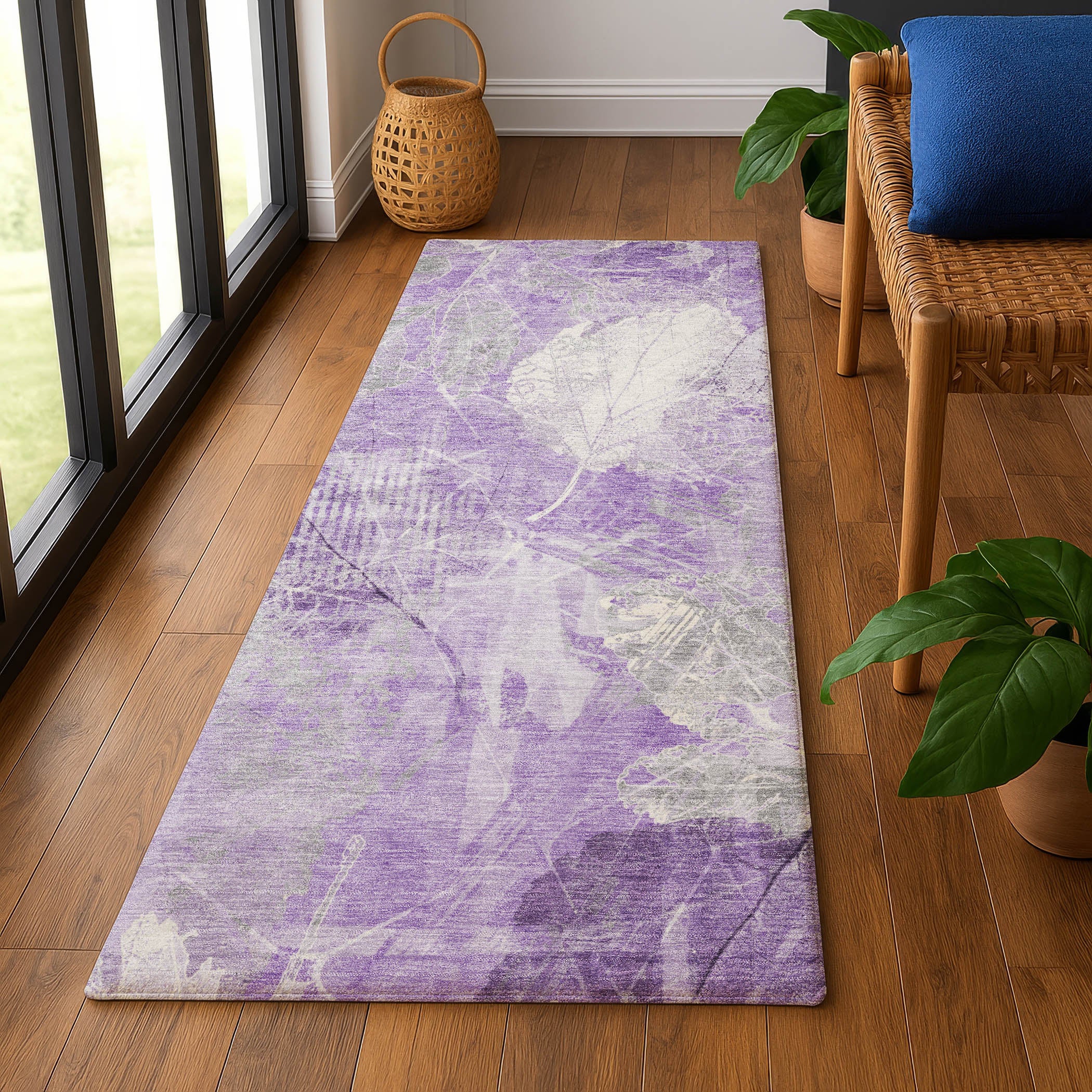 Sarajevo Machine Washable Transitional Lavender Purple Rug 2'3" x 7'6" #shape_Runner