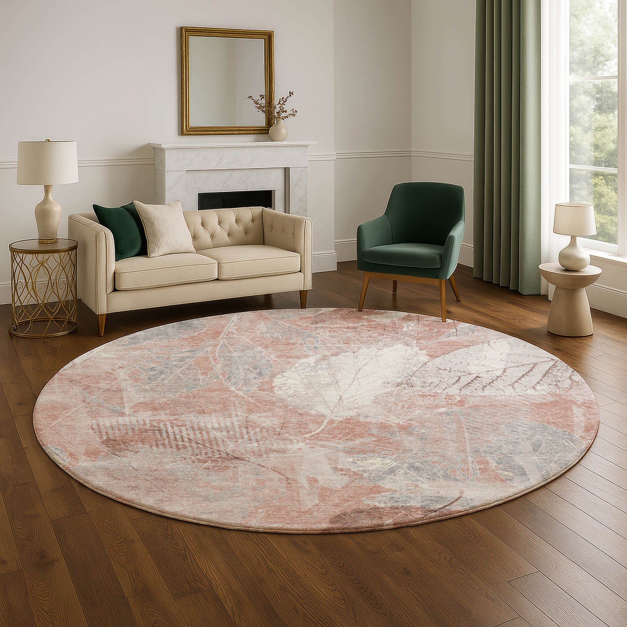 Sarajevo Machine Washable Transitional Salmon Orange Rug 8' x 8' #shape_Round
