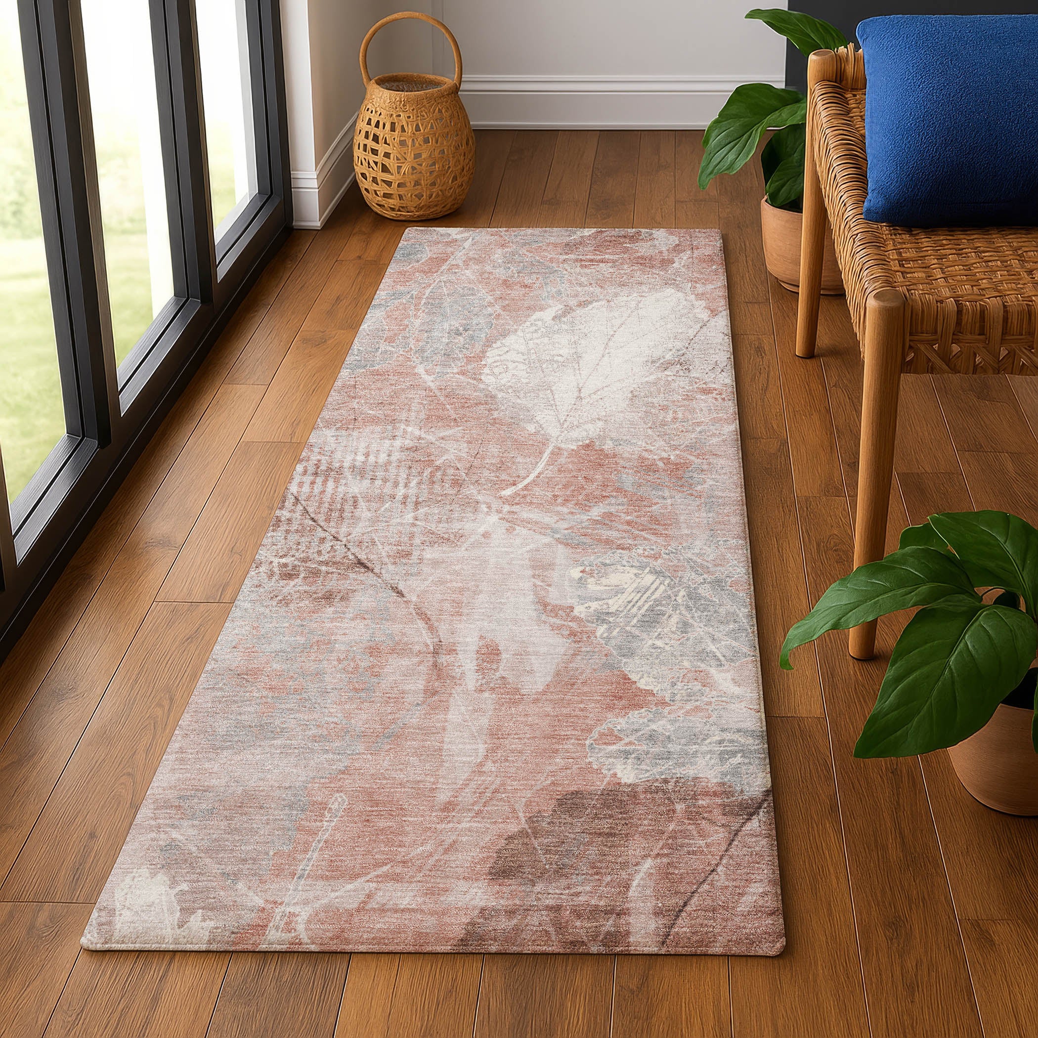 Sarajevo Machine Washable Transitional Salmon Orange Rug 2'3" x 7'6" #shape_Runner