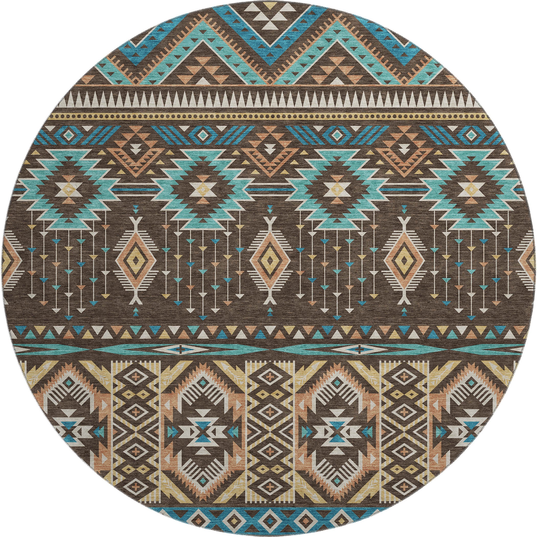 Siena Machine Washable Transitional Brown Rug 8' x 8' #shape_Round