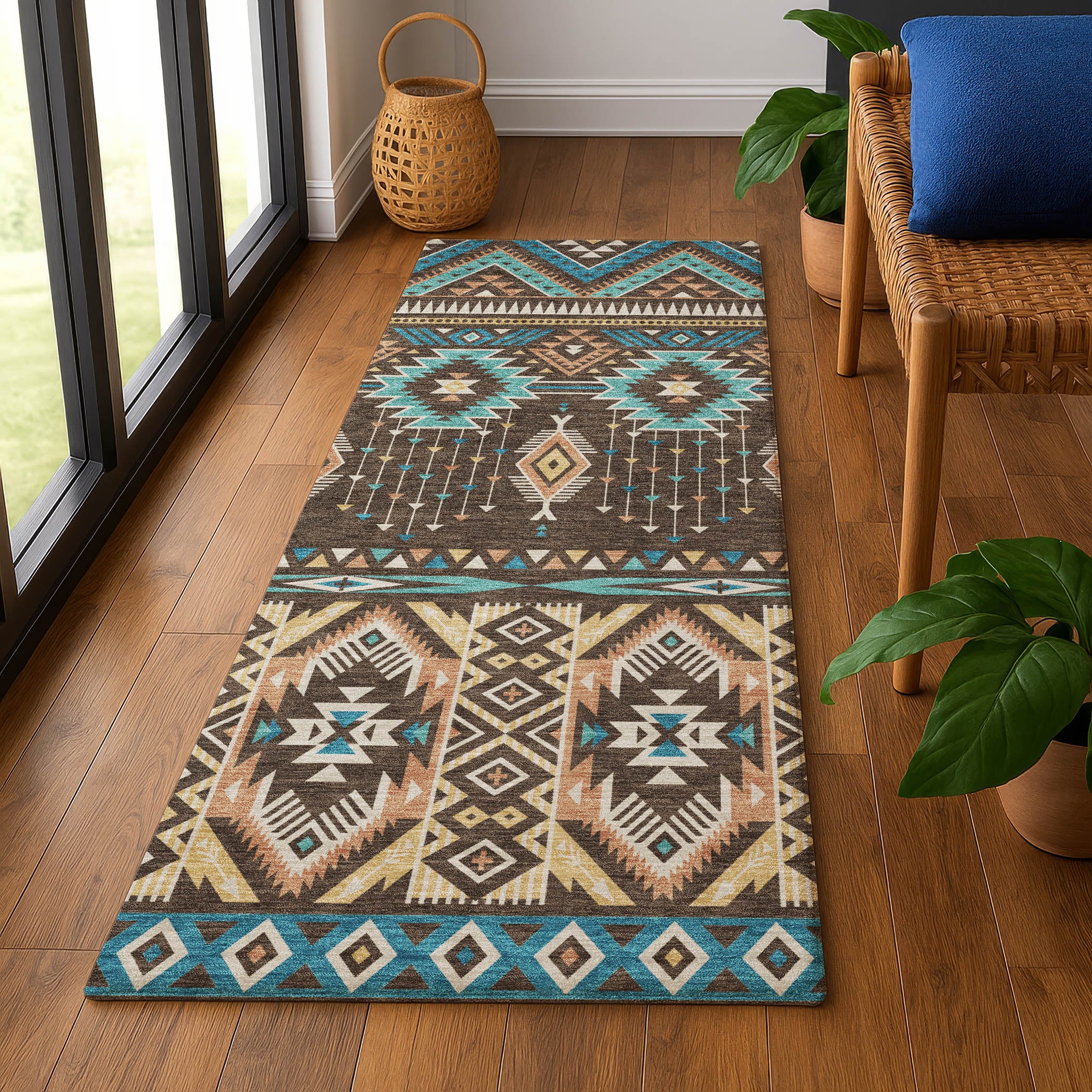 Siena Machine Washable Transitional Brown Rug 2'3" x 7'6" #shape_Runner