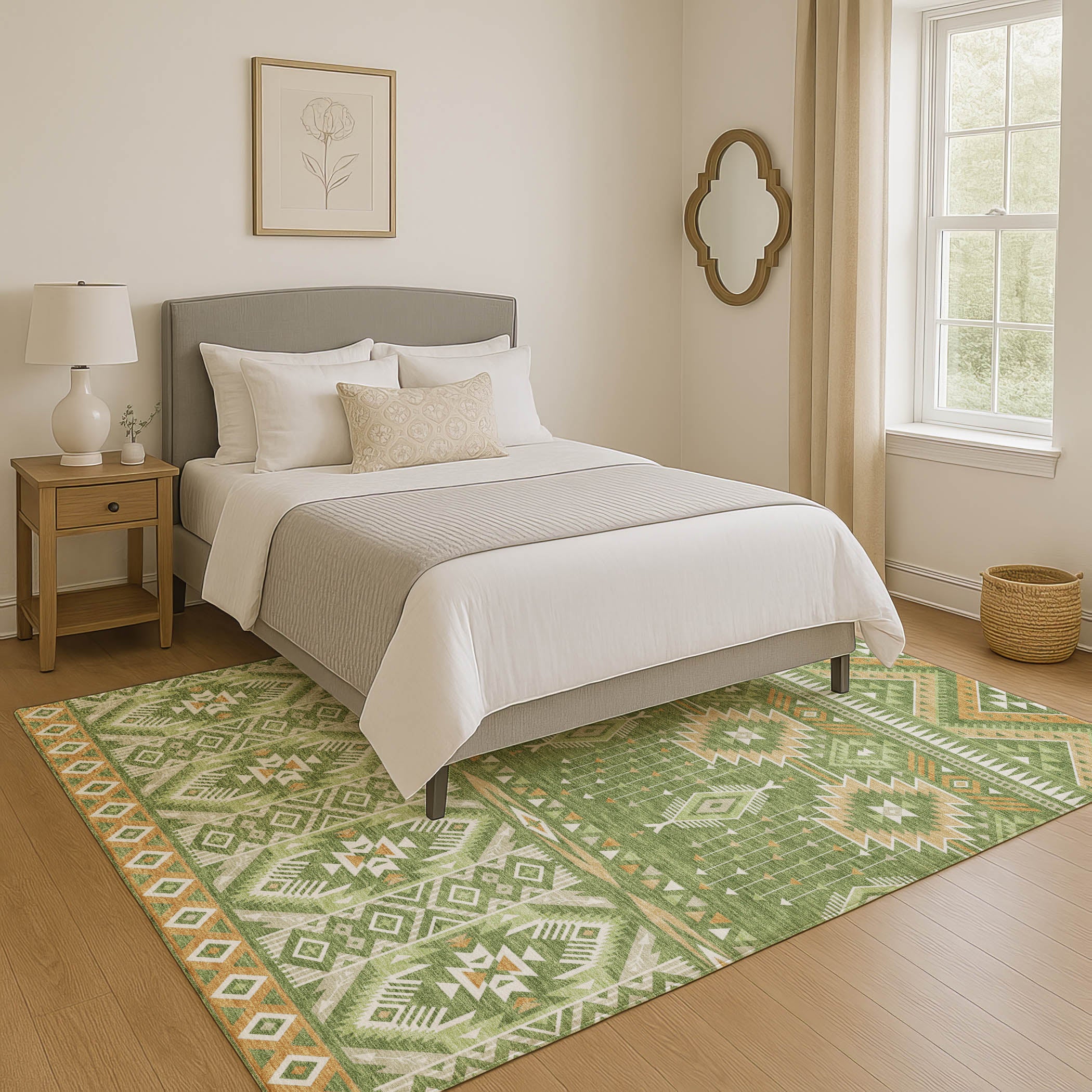 Siena Machine Washable Transitional Green Rug 2'6" x 3'10" #shape_Rectangle