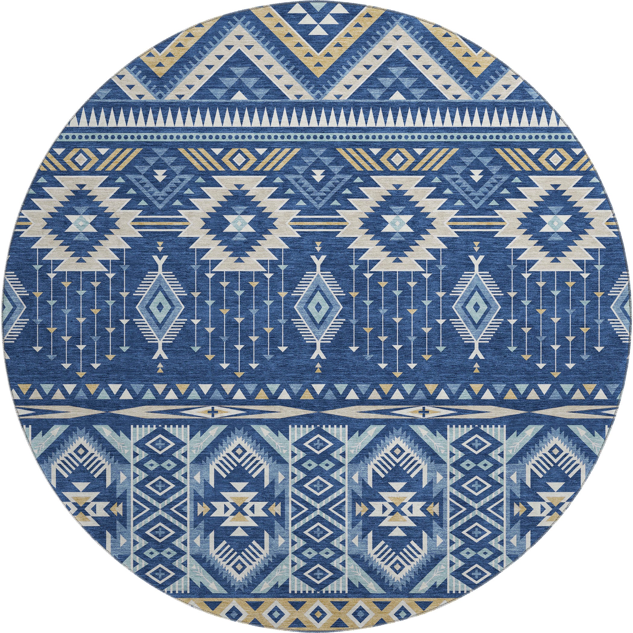 Siena Machine Washable Transitional Navy Blue Rug 8' x 8' #shape_Round