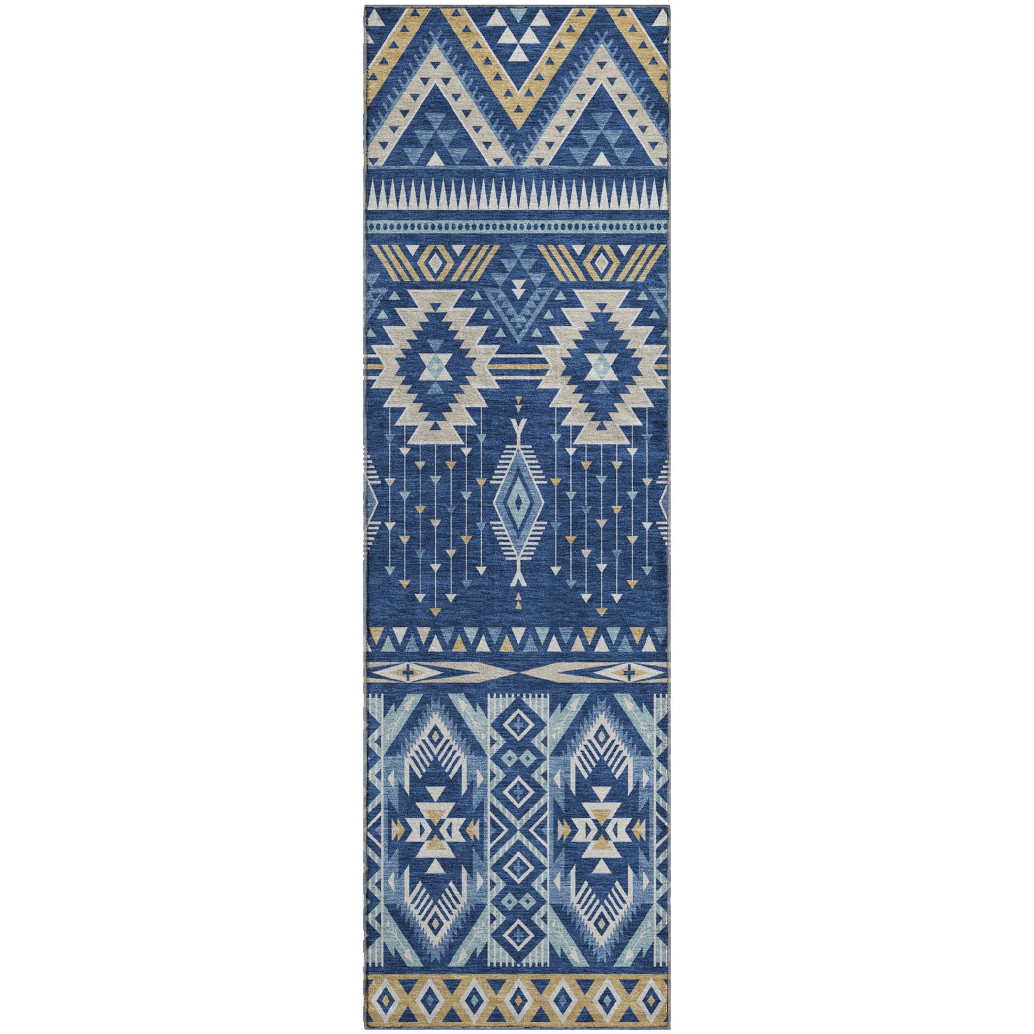 Siena Machine Washable Transitional Navy Blue Rug 2'3" x 7'6" #shape_Runner