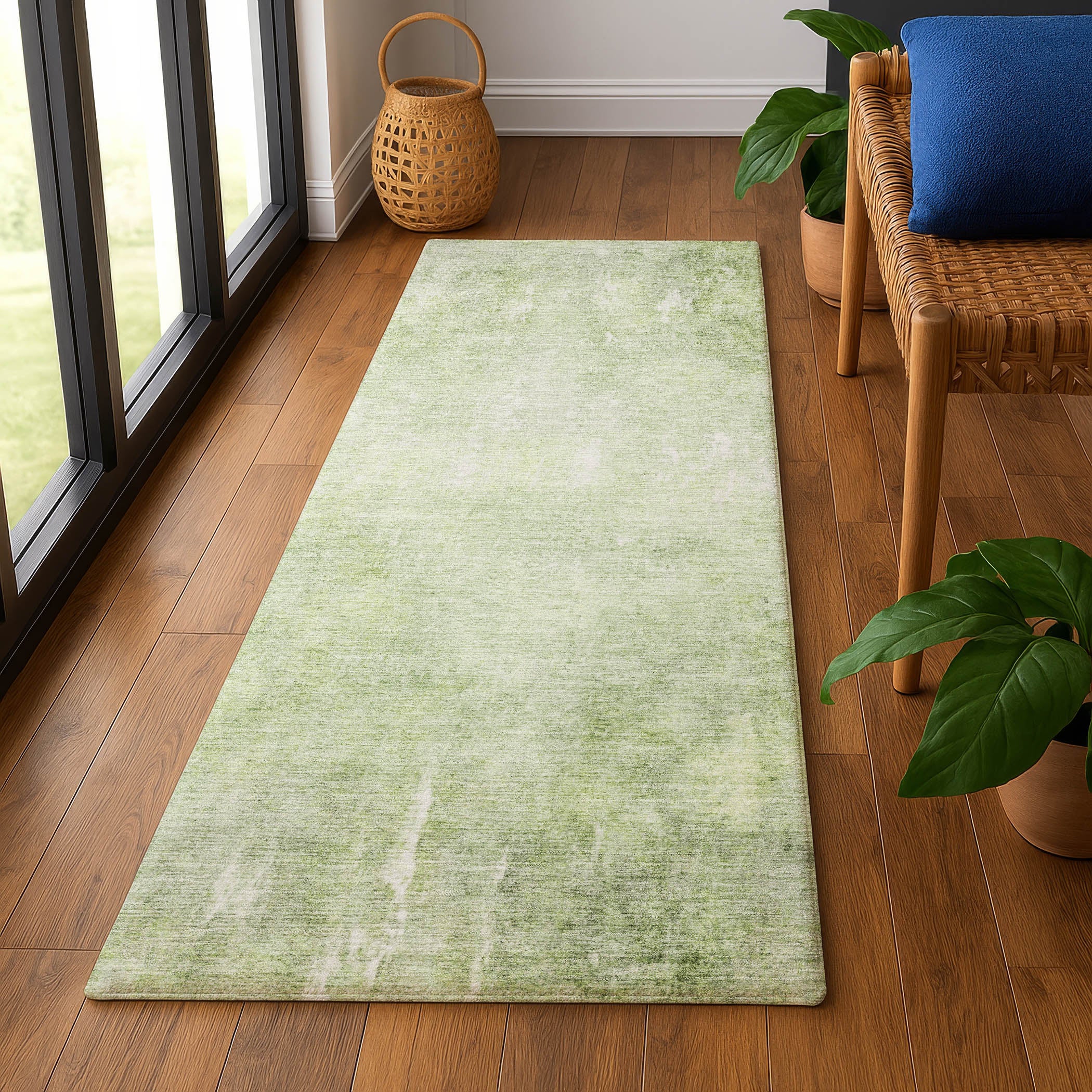 Dubrovnik Machine Washable Transitional Aloe Green Rug 2'3" x 7'6" #shape_Runner
