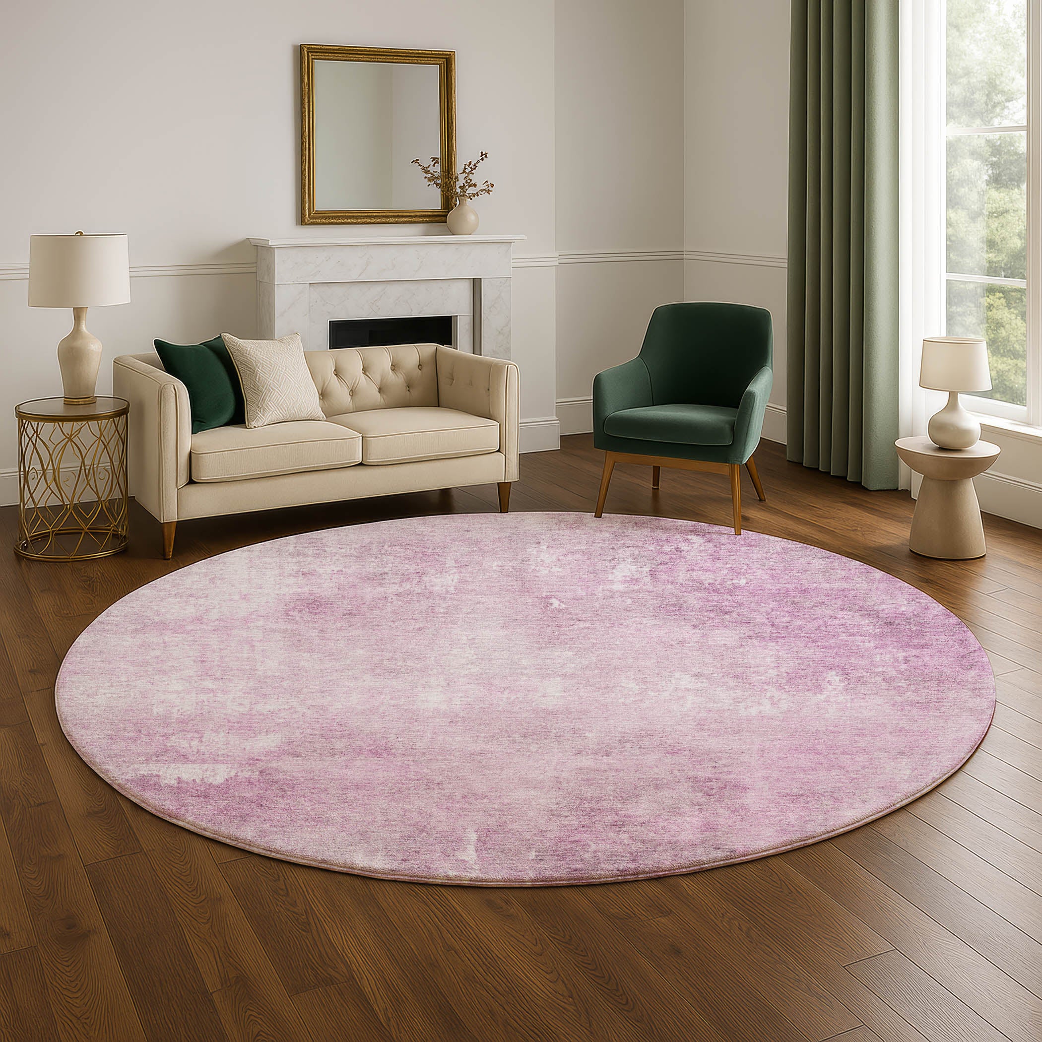 Dubrovnik Machine Washable Transitional Pink Rug 8' x 8' #shape_Round