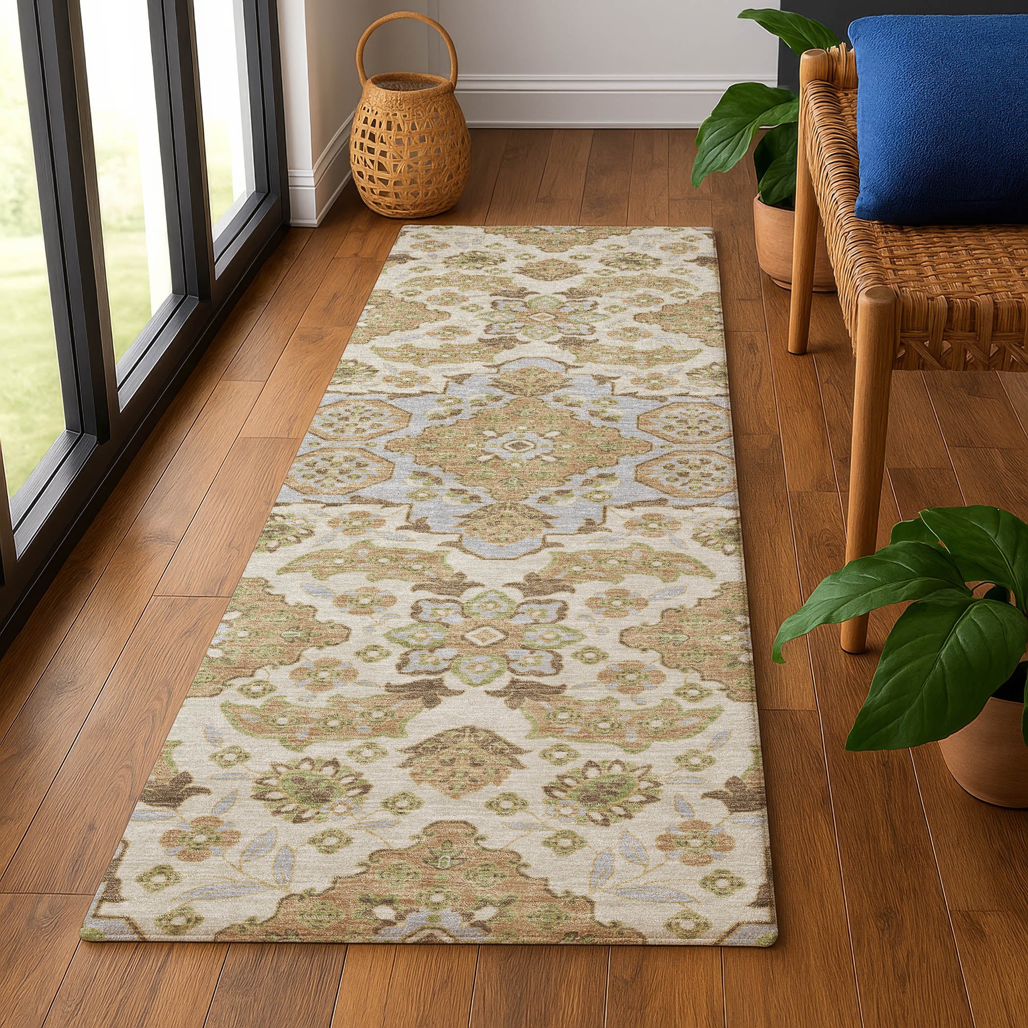 Seville Machine Washable Traditional Beige Brown Rug 2'3" x 7'6" #shape_Runner