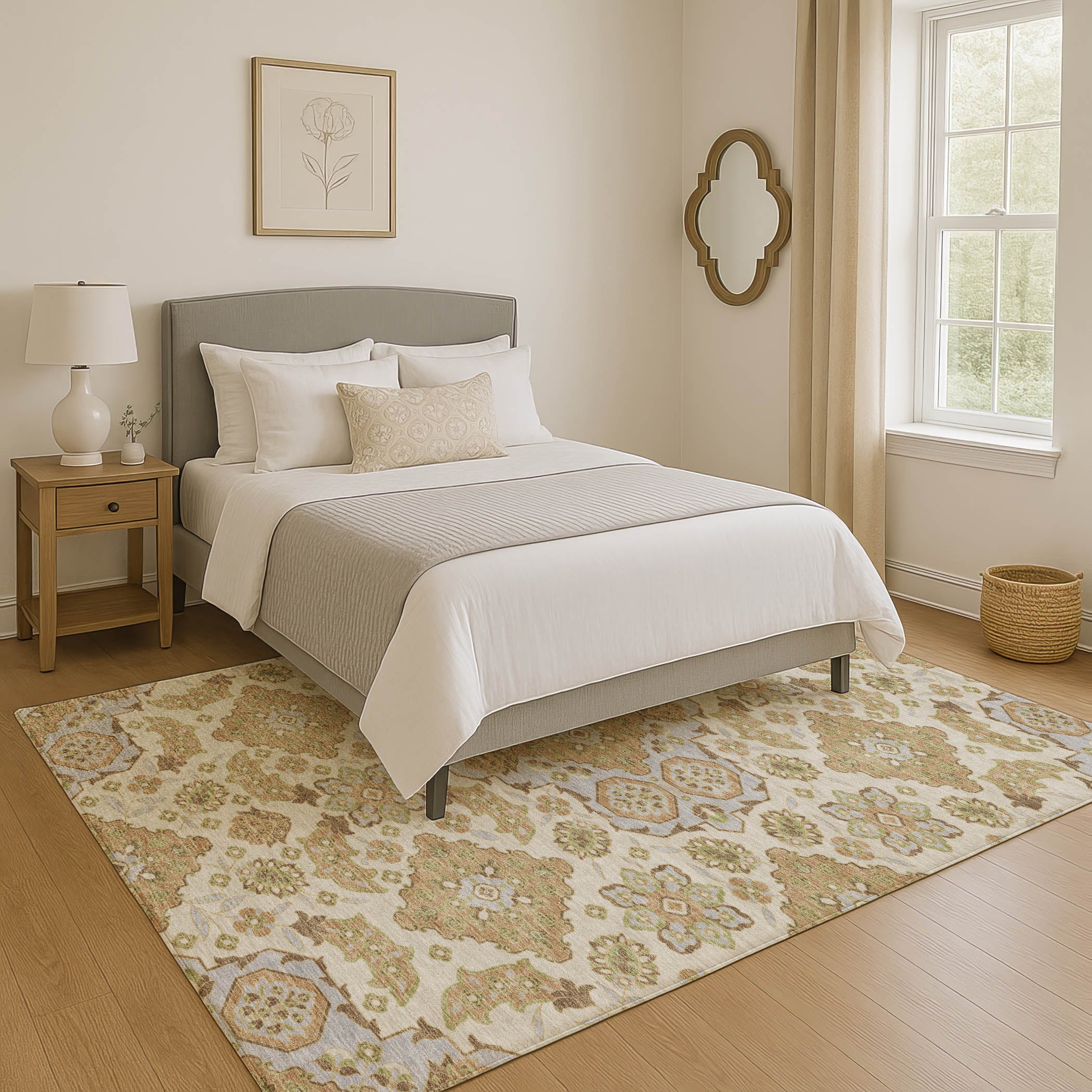 Seville Machine Washable Traditional Beige Brown Rug 2'6" x 3'10" #shape_Rectangle