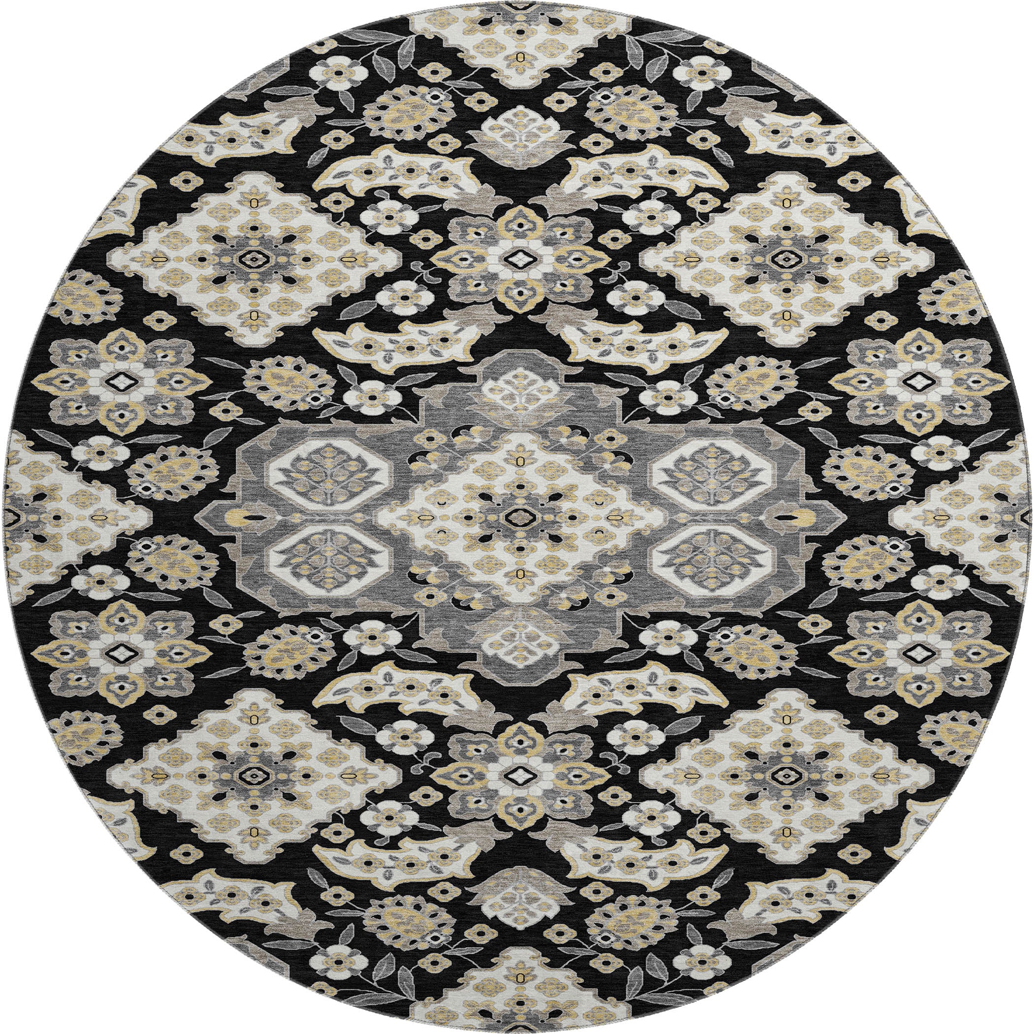 Seville Machine Washable Traditional Black Rug 8' x 8' #shape_Round