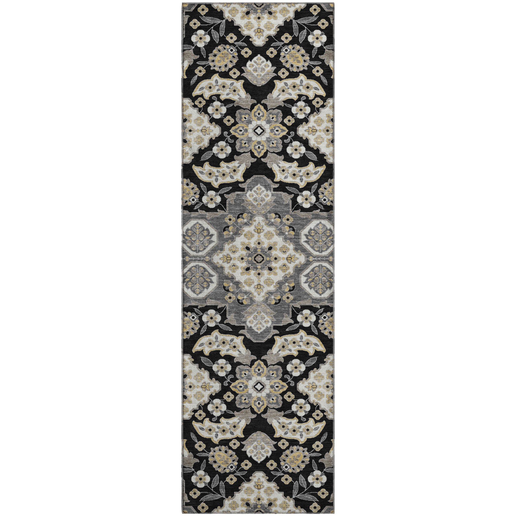 Seville Machine Washable Traditional Black Rug 2'3" x 7'6" #shape_Runner