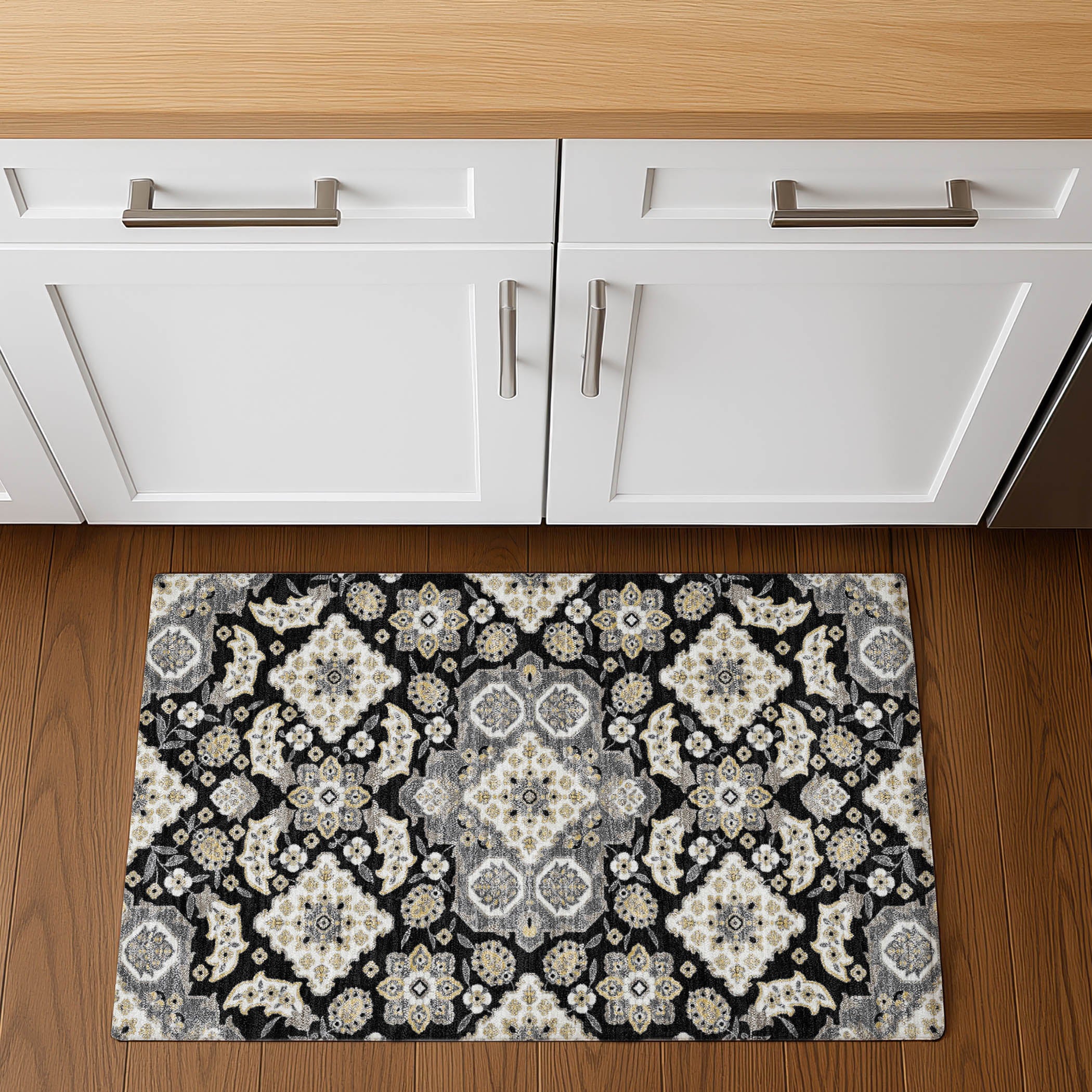 Seville Machine Washable Traditional Black Rug 1'8" x 2'6" #shape_Rectangle