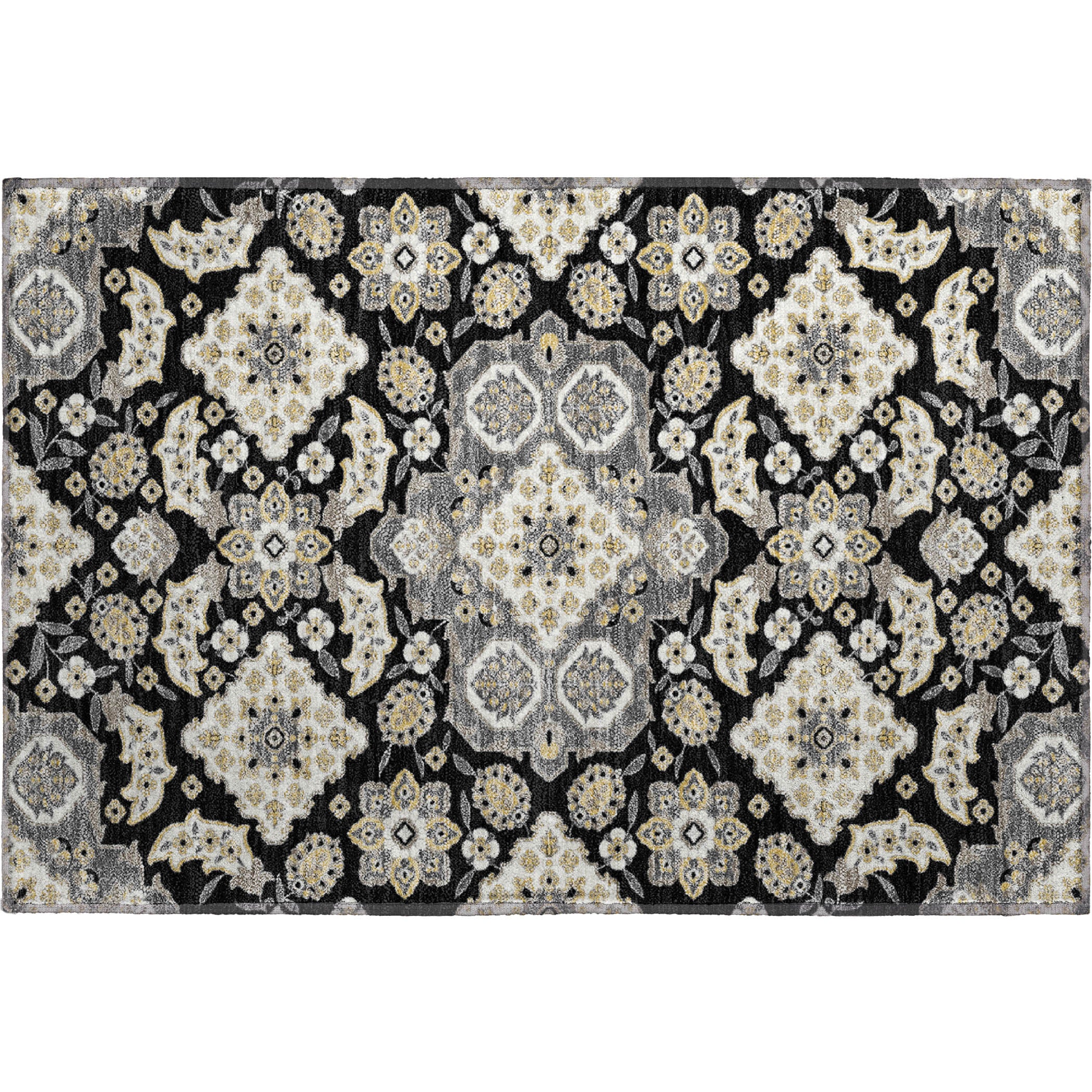 Seville Machine Washable Traditional Black Rug 1'8" x 2'6" #shape_Rectangle