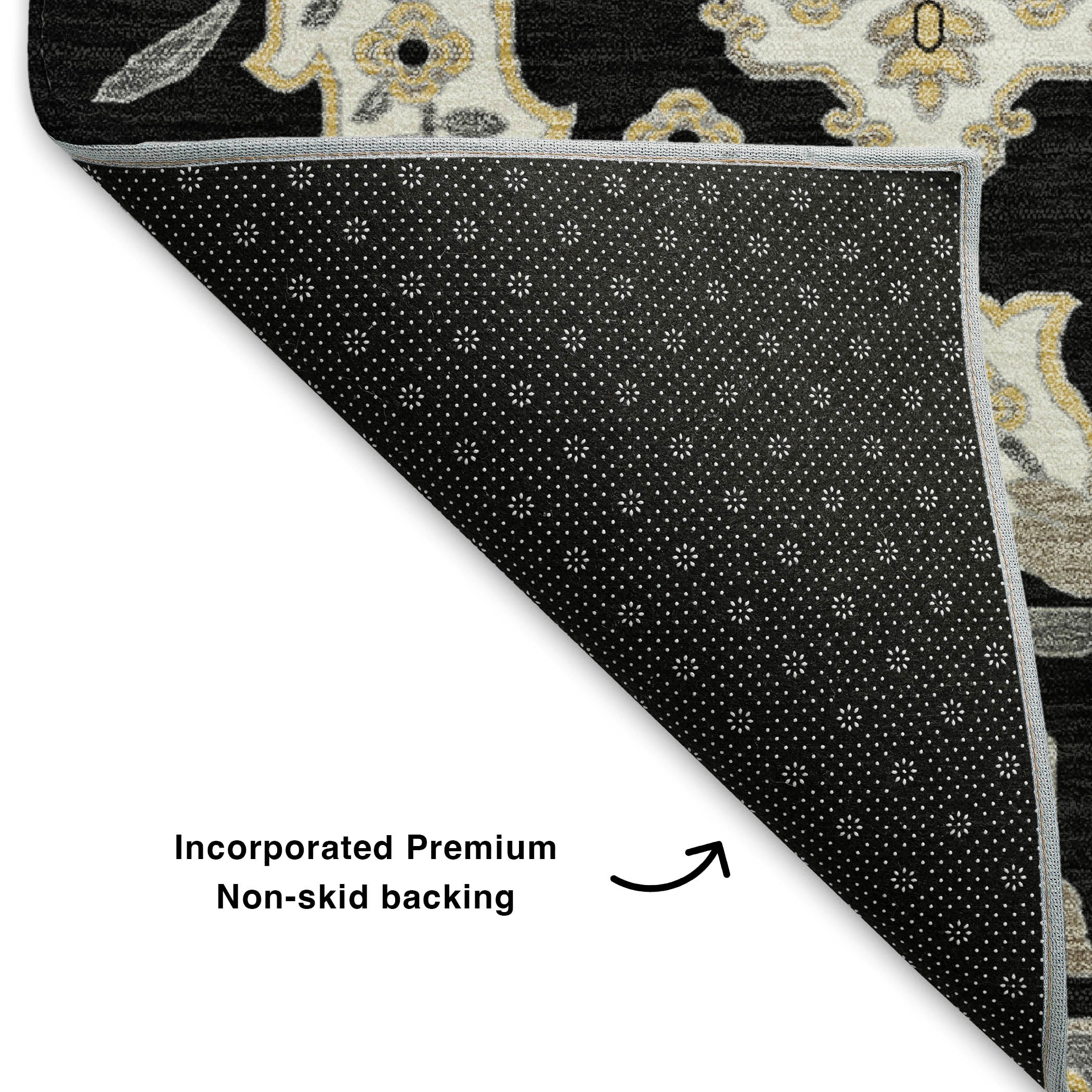 Seville Machine Washable Traditional Black Rug 1'8" x 2'6" #shape_Rectangle