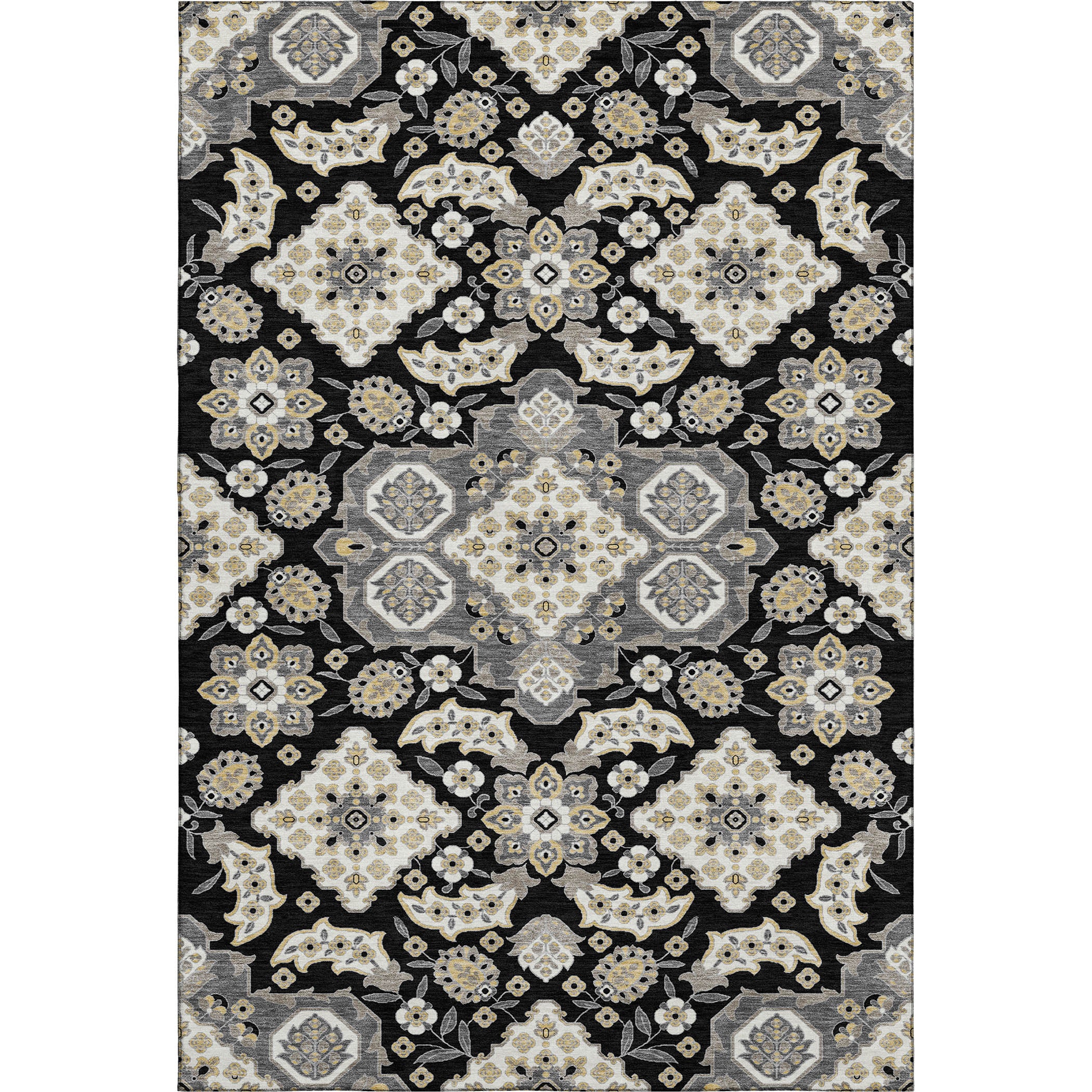 Seville Machine Washable Traditional Black Rug 2'6" x 3'10" #shape_Rectangle