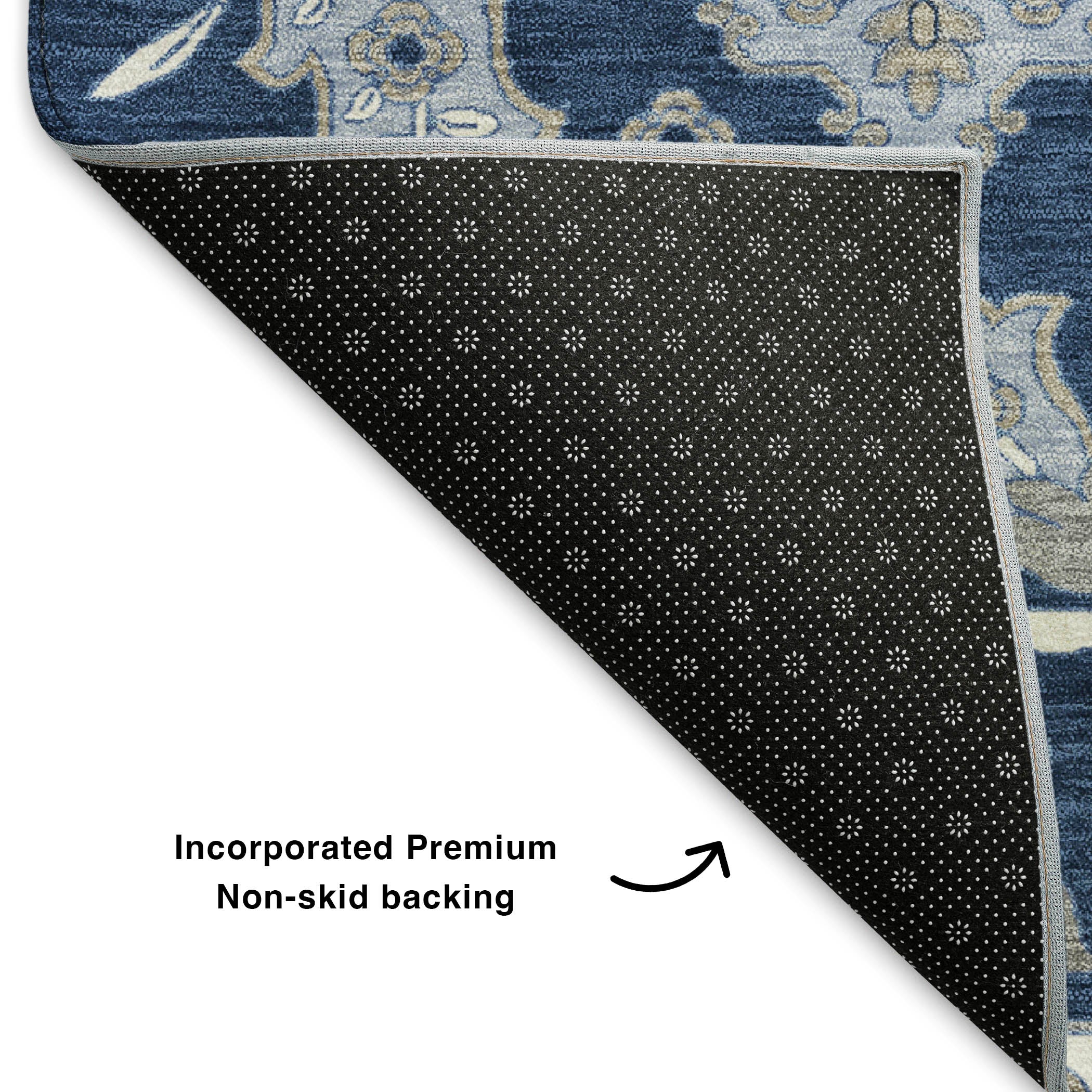 Seville Machine Washable Traditional Blue Rug 1'8" x 2'6" #shape_Rectangle