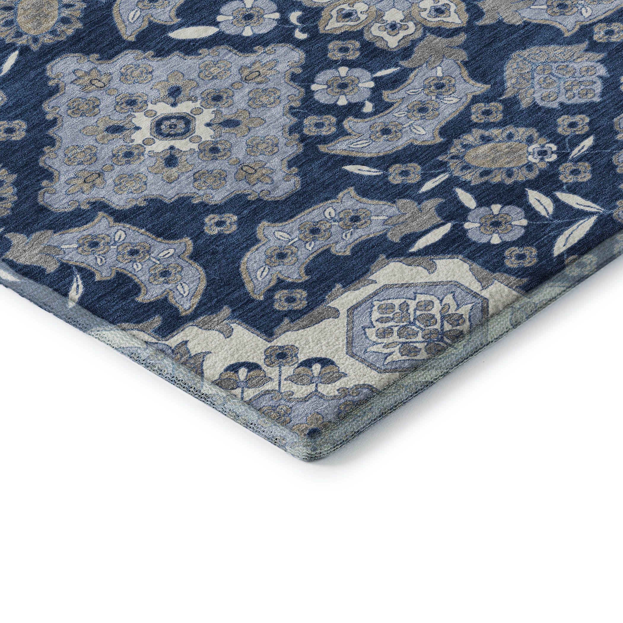 Seville Machine Washable Traditional Blue Rug 1'8" x 2'6" #shape_Rectangle