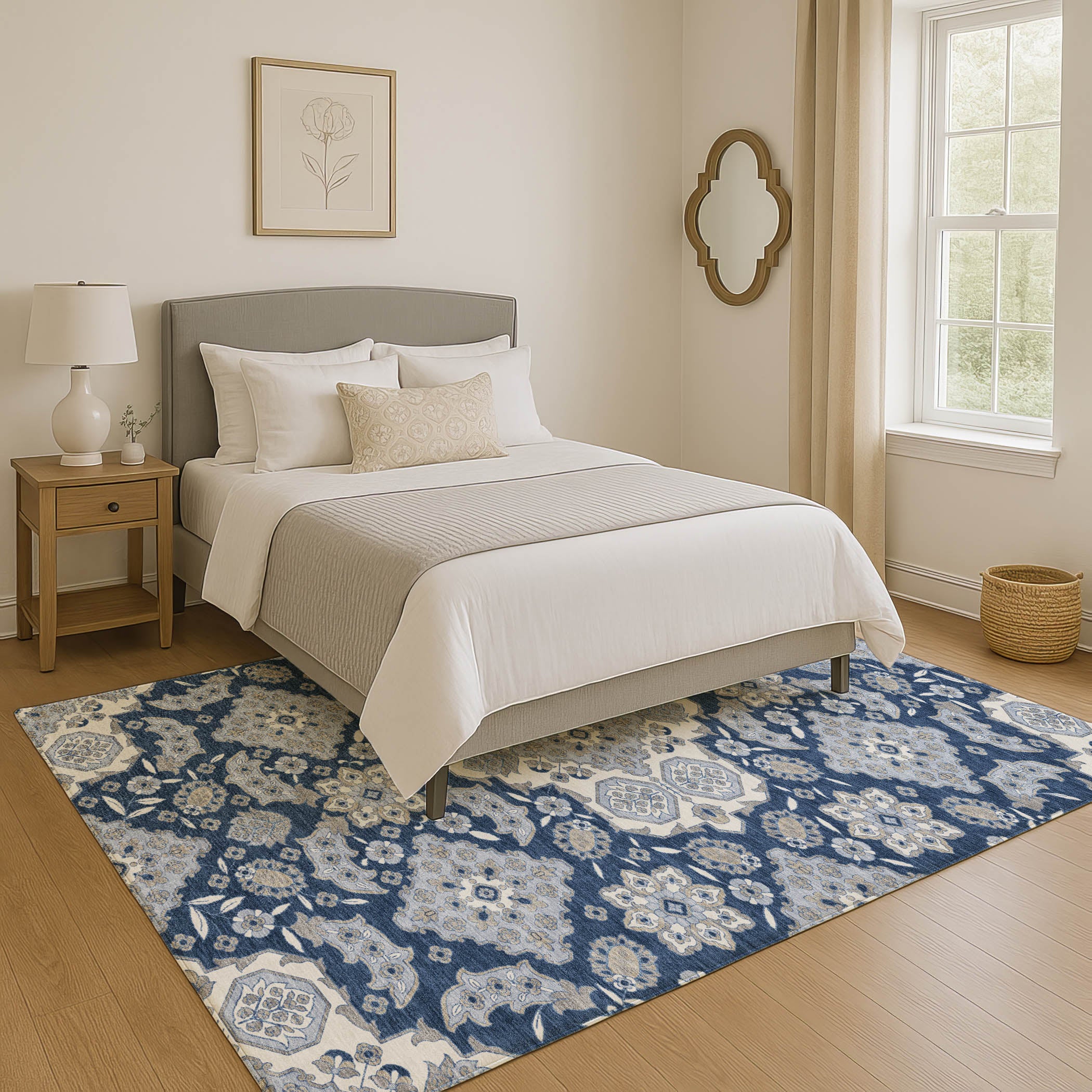 Seville Machine Washable Traditional Blue Rug 2'6" x 3'10" #shape_Rectangle