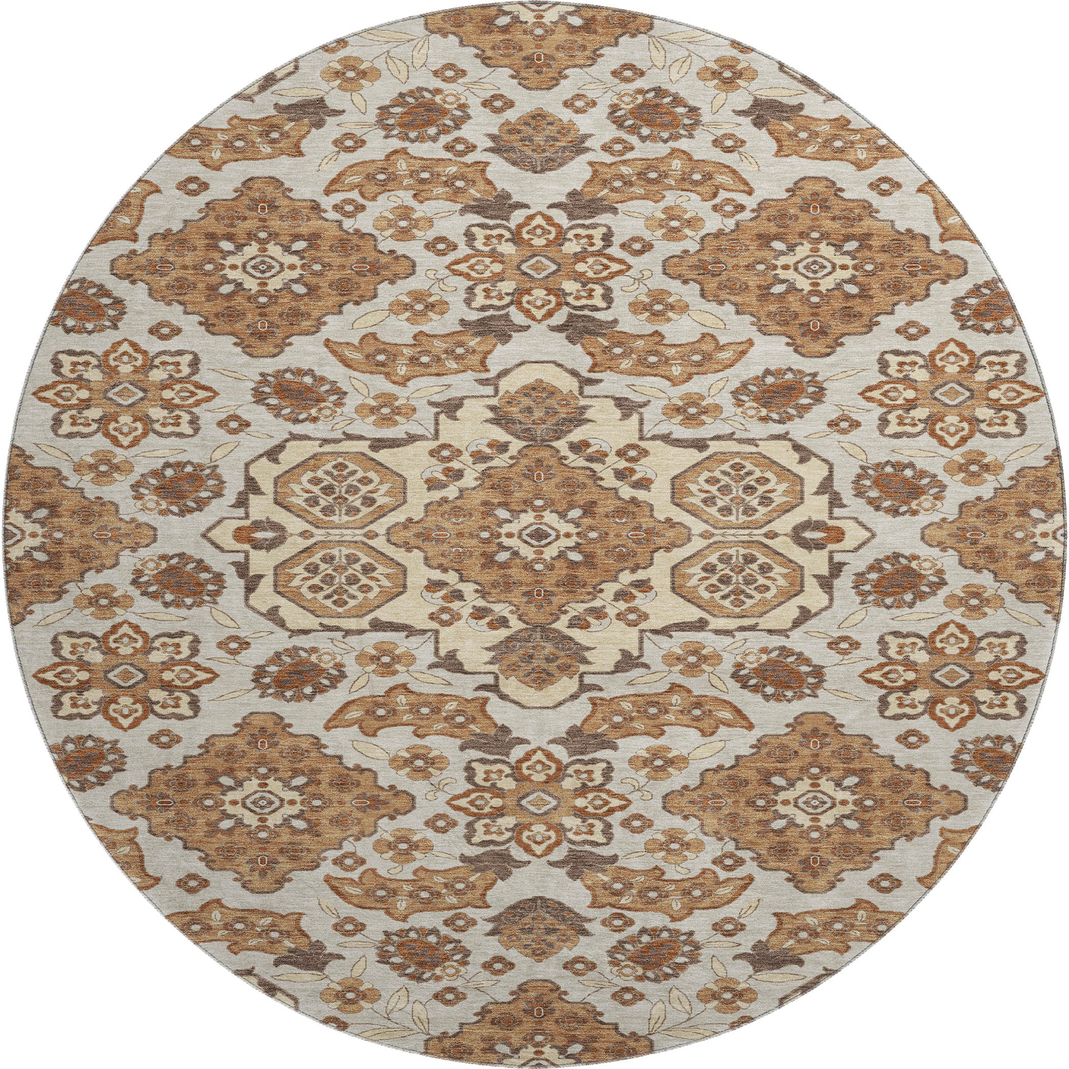 Seville Machine Washable Traditional Copper Orange Rug 8' x 8' #shape_Round