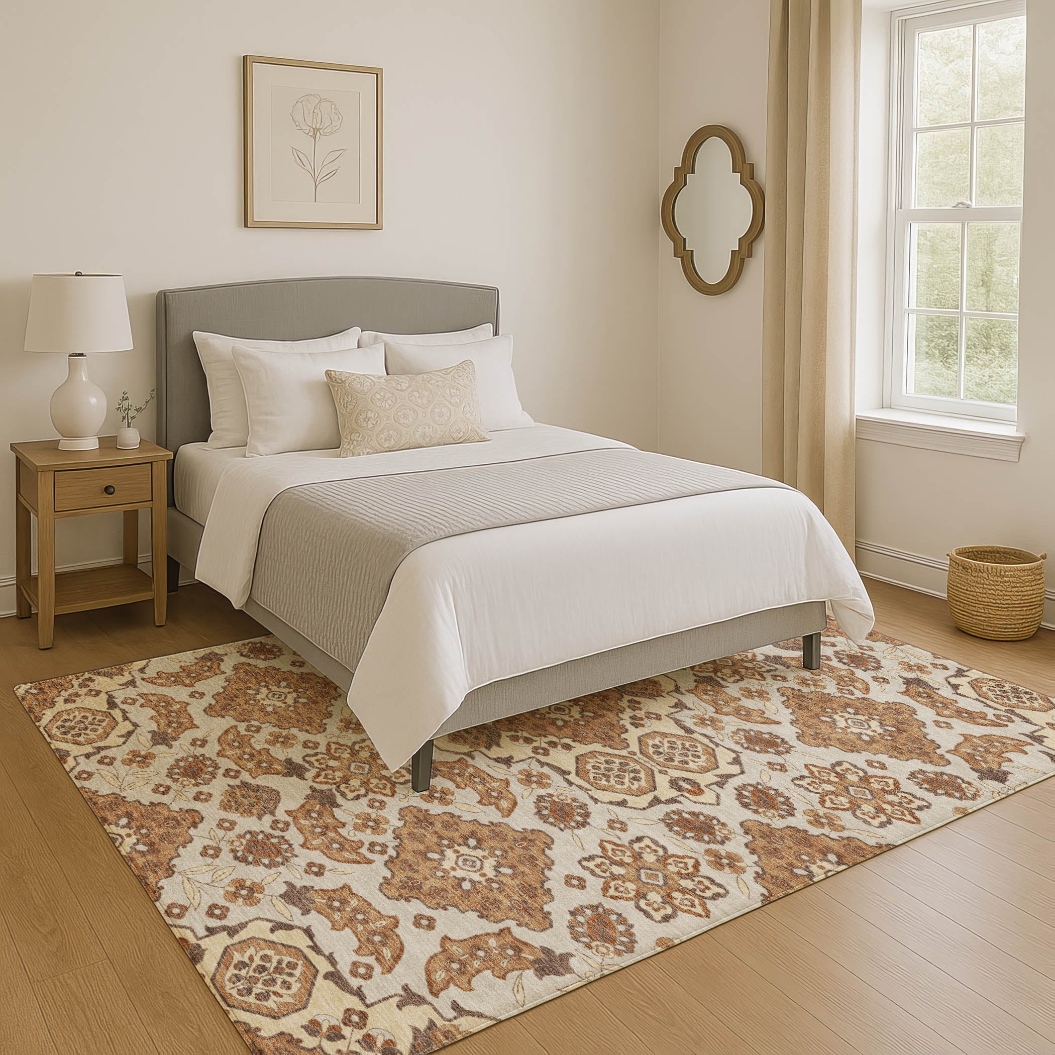Seville Machine Washable Traditional Copper Orange Rug 2'6" x 3'10" #shape_Rectangle