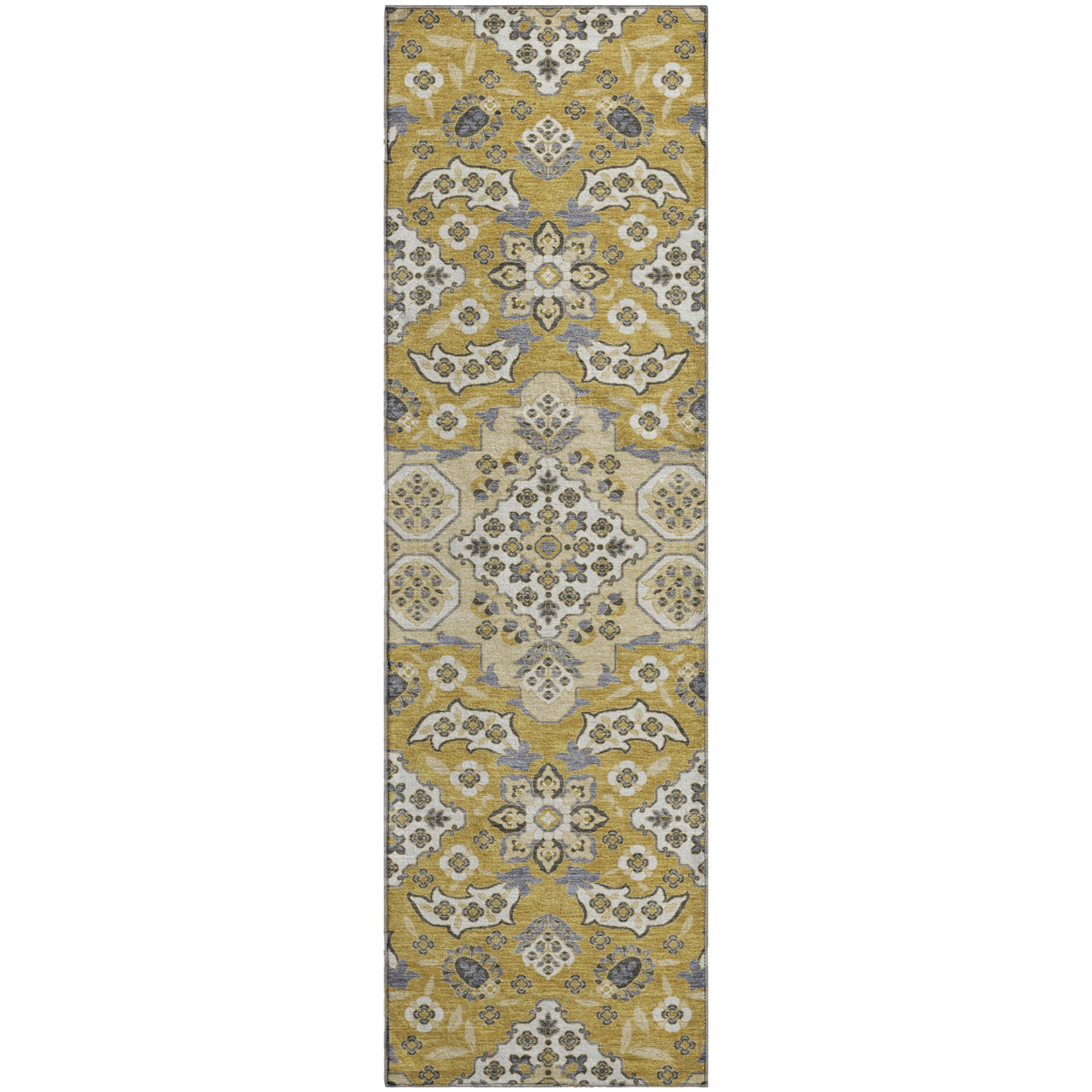 Seville Machine Washable Traditional Gold Rug 2'3" x 7'6" #shape_Runner