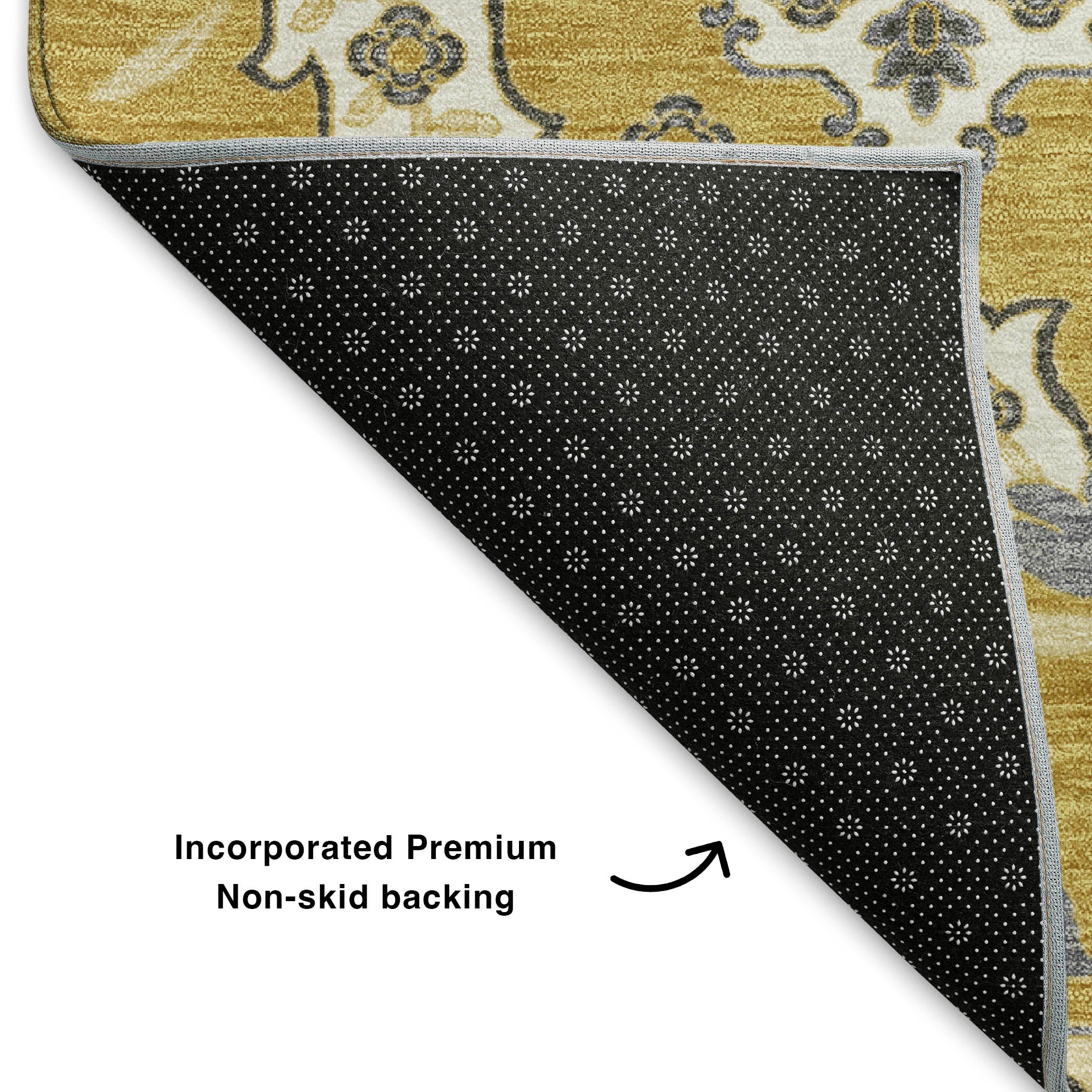 Seville Machine Washable Traditional Gold Rug 1'8" x 2'6" #shape_Rectangle