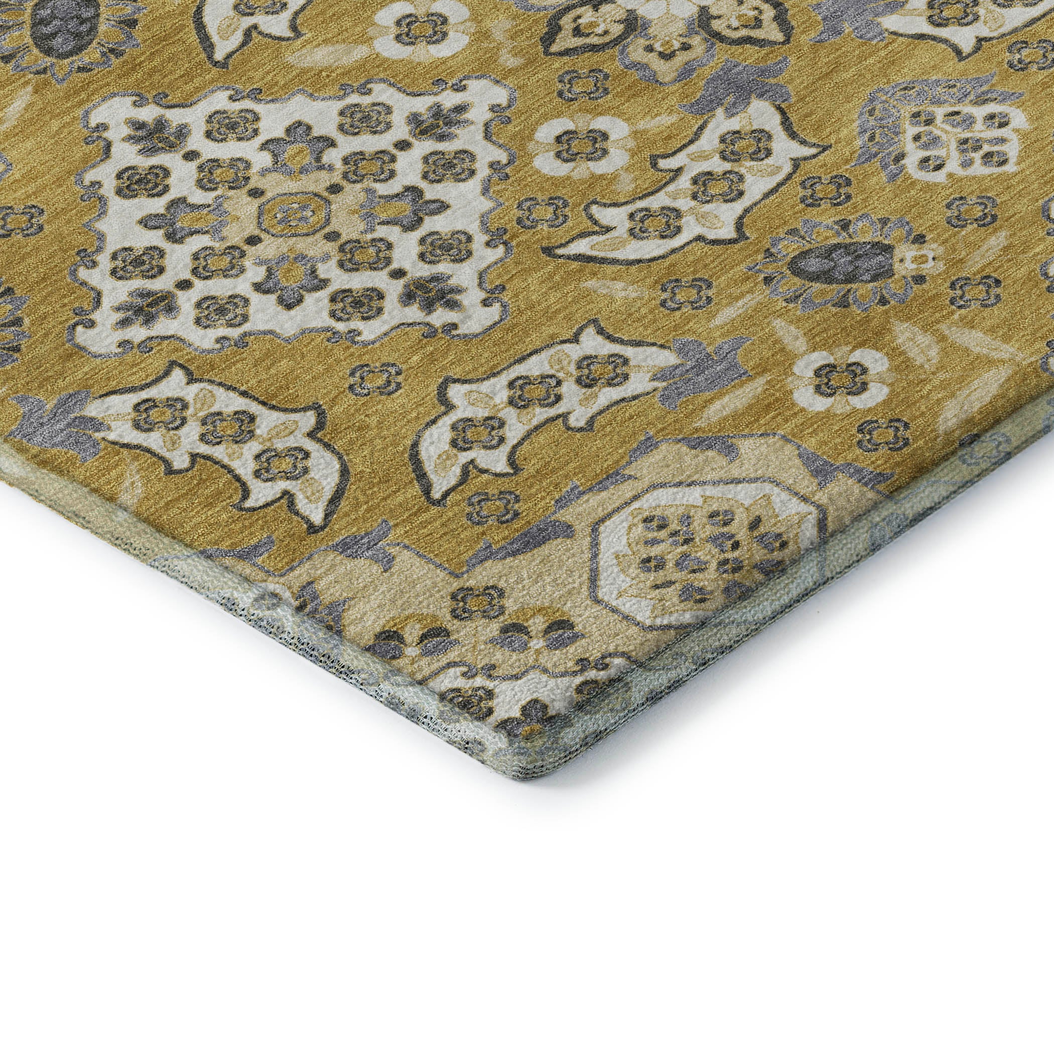 Seville Machine Washable Traditional Gold Rug 1'8" x 2'6" #shape_Rectangle