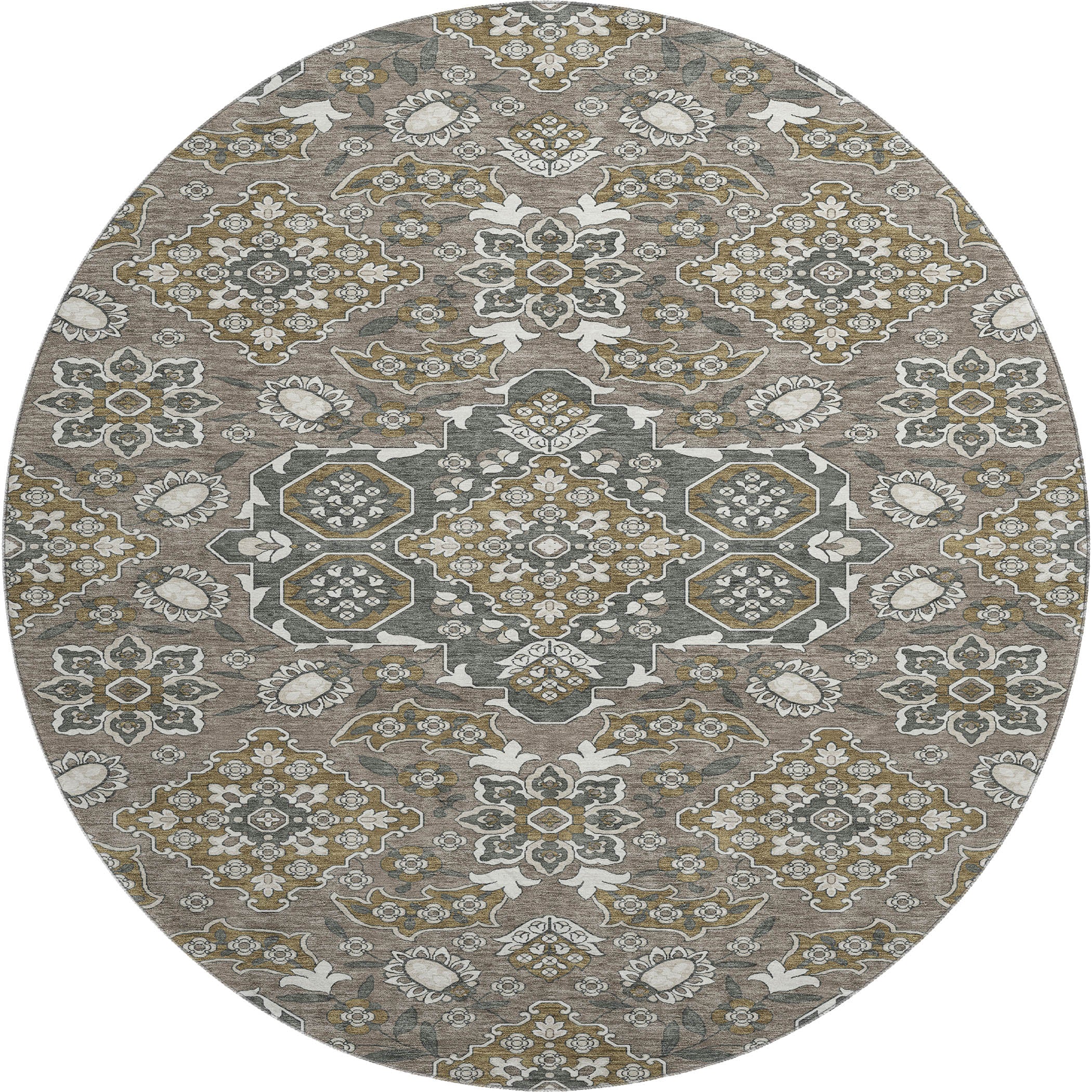 Seville Machine Washable Traditional Mocha Brown Rug 8' x 8' #shape_Round