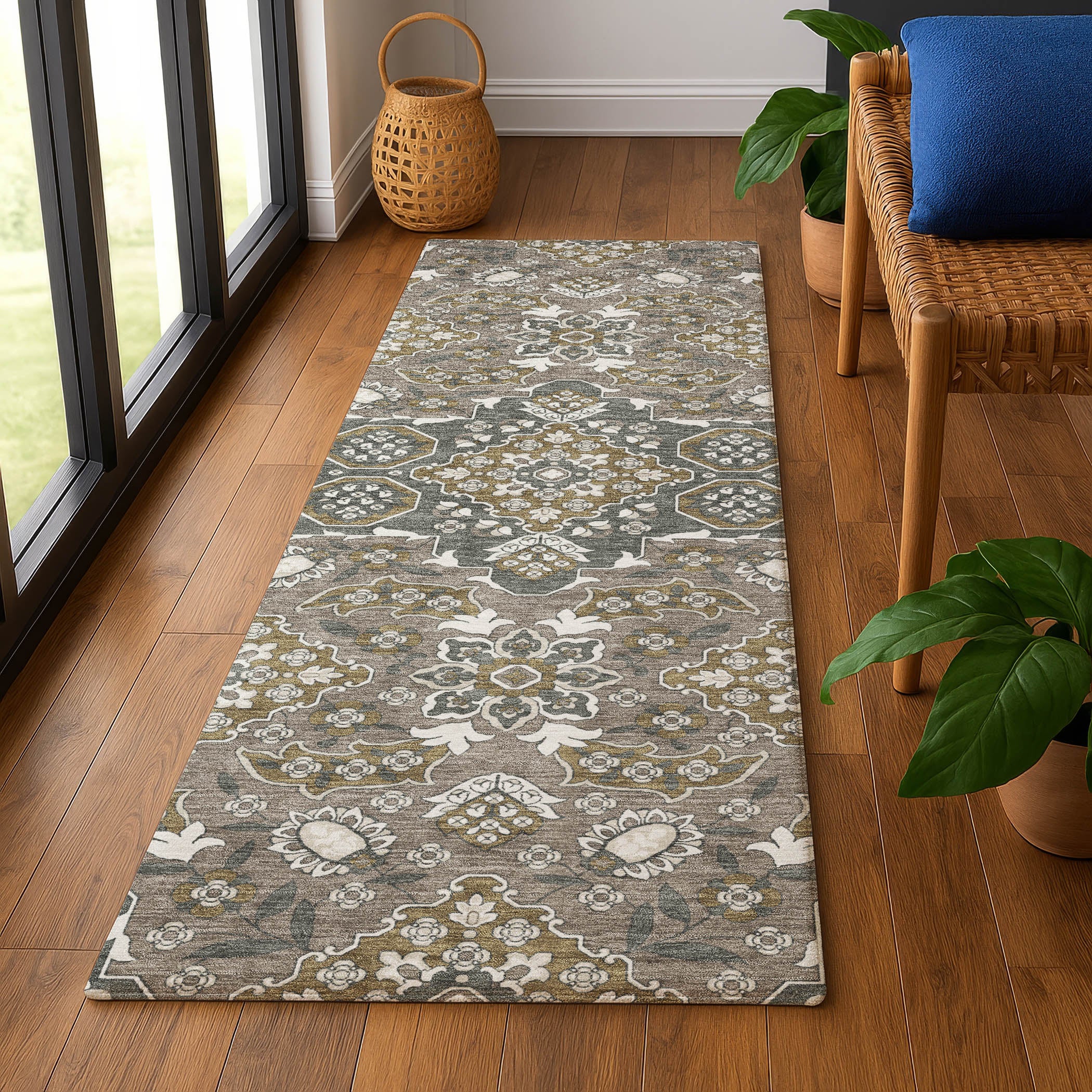 Seville Machine Washable Traditional Mocha Brown Rug 2'3" x 7'6" #shape_Runner