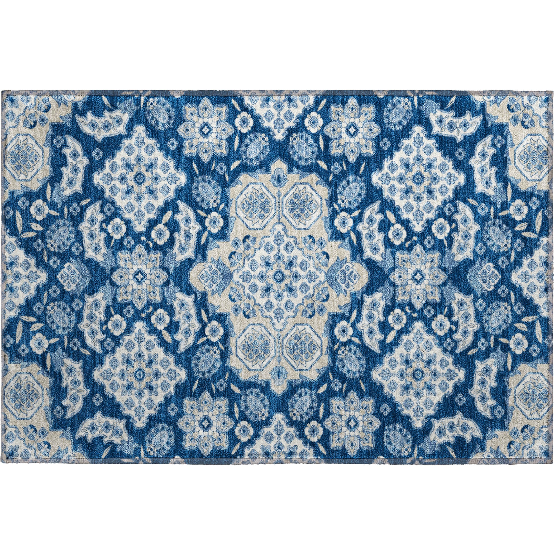 Seville Machine Washable Traditional Navy Blue Rug 1'8" x 2'6" #shape_Rectangle