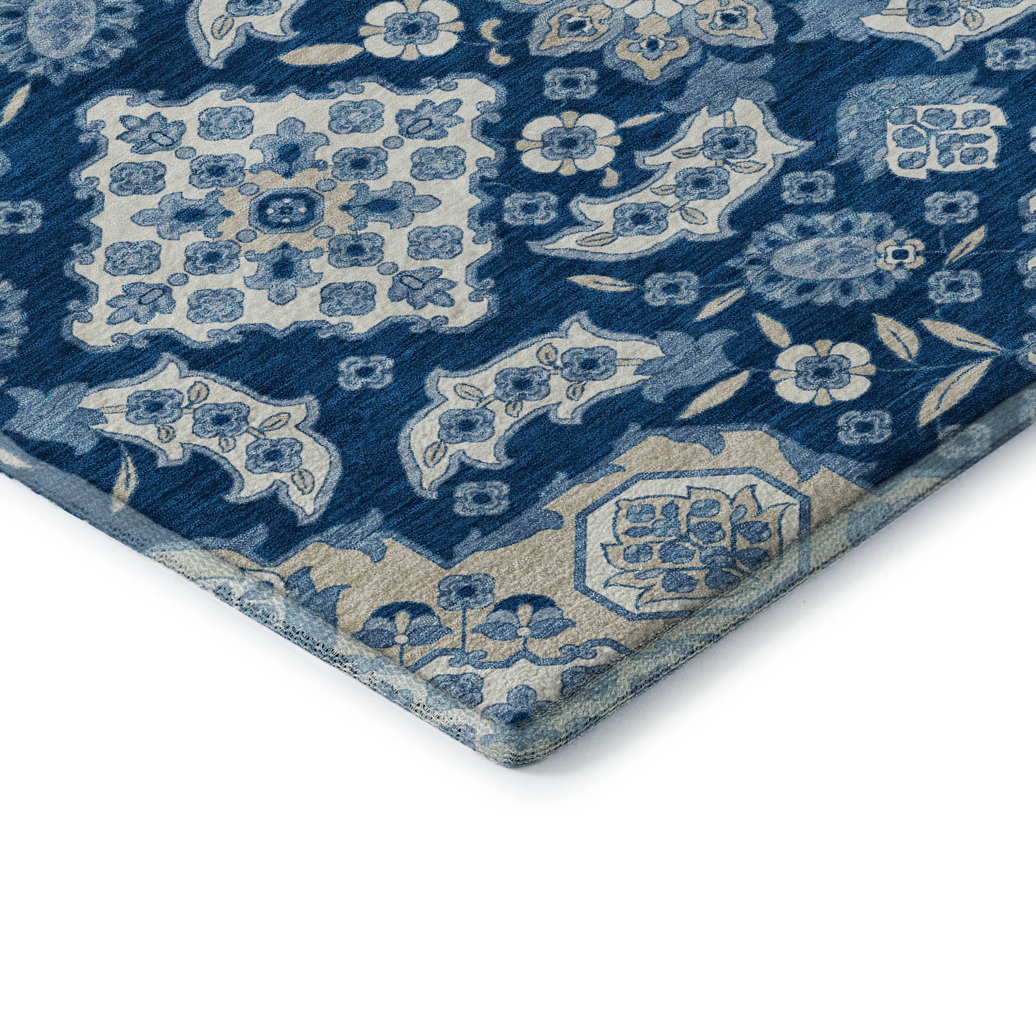 Seville Machine Washable Traditional Navy Blue Rug 1'8" x 2'6" #shape_Rectangle