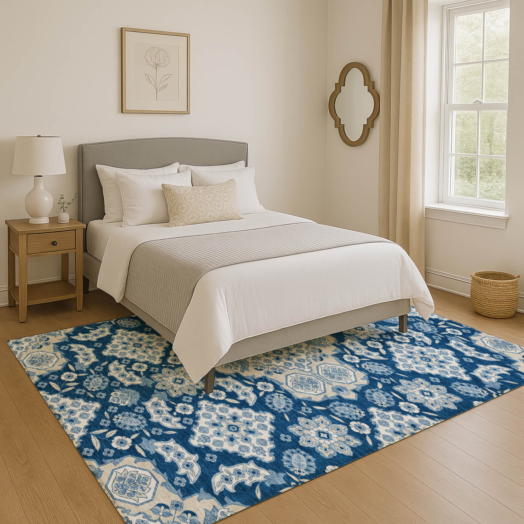 Seville Machine Washable Traditional Navy Blue Rug 2'6" x 3'10" #shape_Rectangle