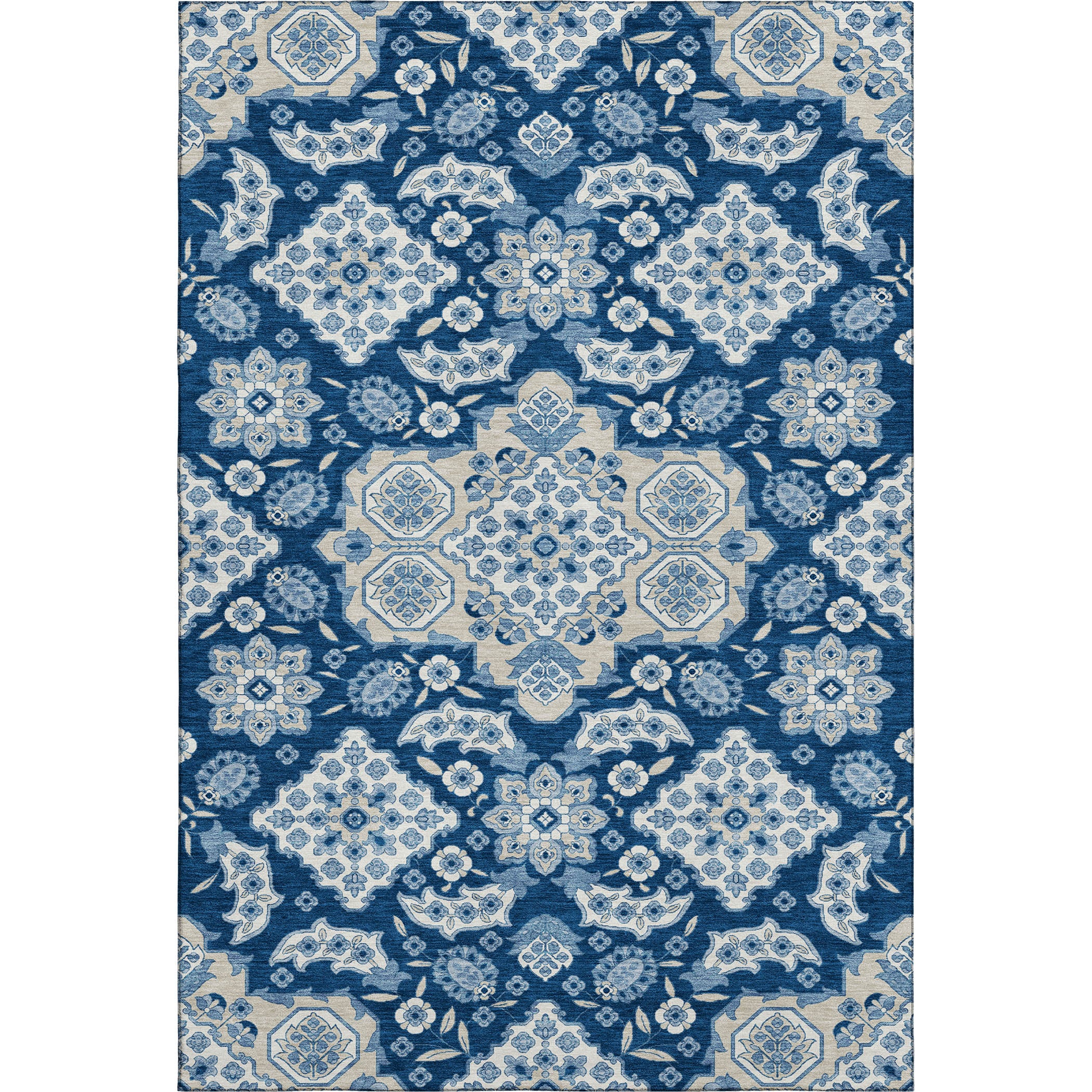 Seville Machine Washable Traditional Navy Blue Rug 2'6" x 3'10" #shape_Rectangle