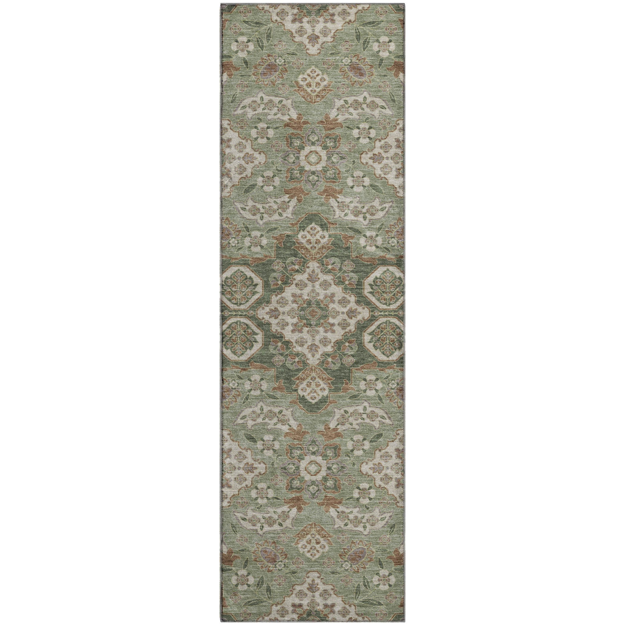 Seville Machine Washable Traditional Sage Green Rug 2'3" x 7'6" #shape_Runner