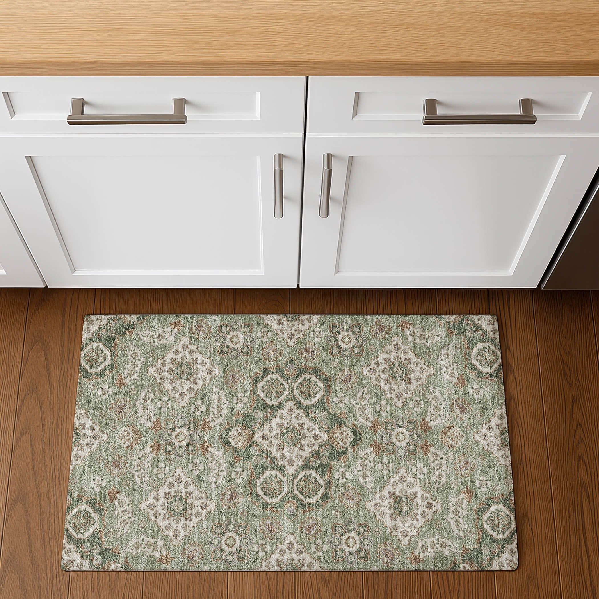 Seville Machine Washable Traditional Sage Green Rug 1'8" x 2'6" #shape_Rectangle