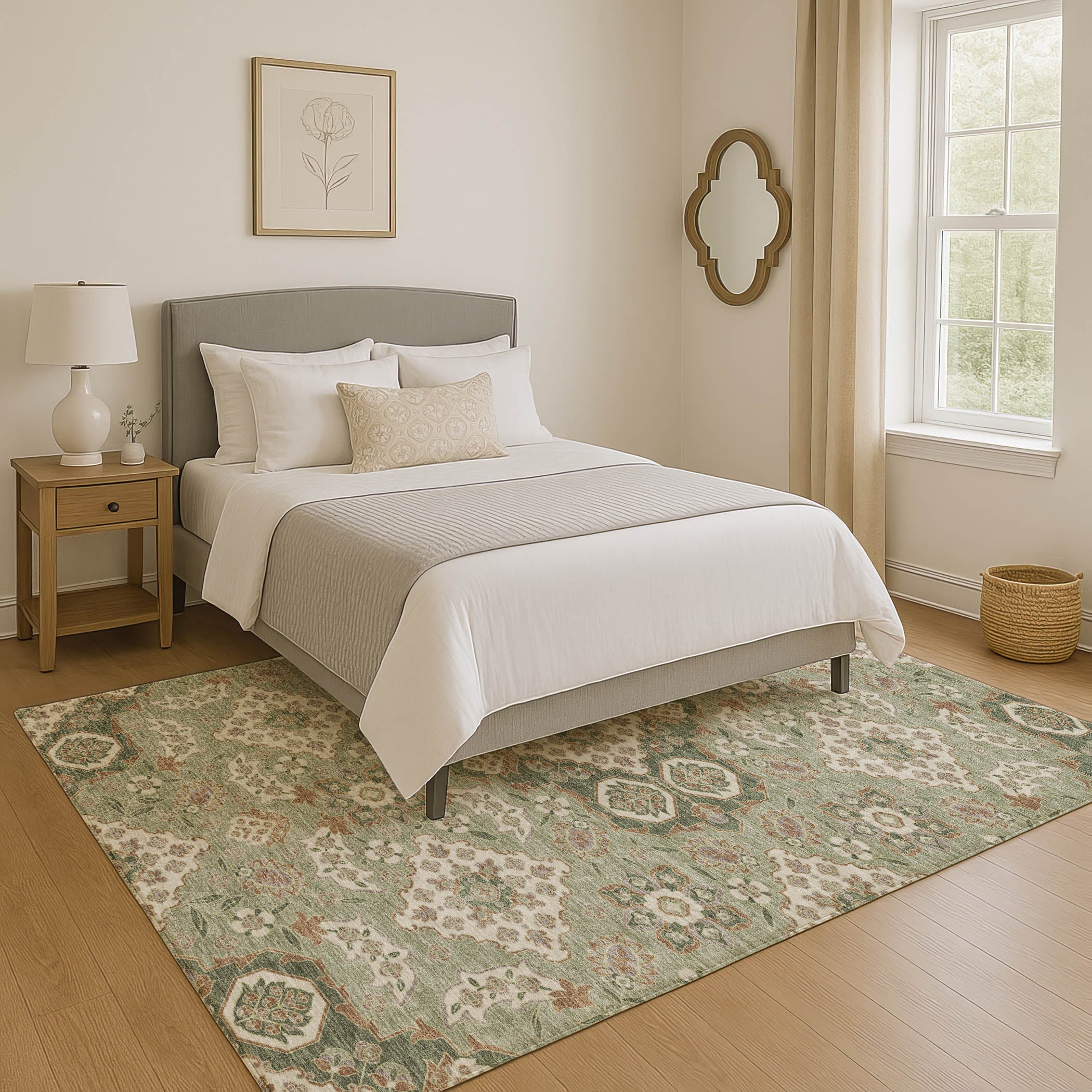 Seville Machine Washable Traditional Sage Green Rug 2'6" x 3'10" #shape_Rectangle