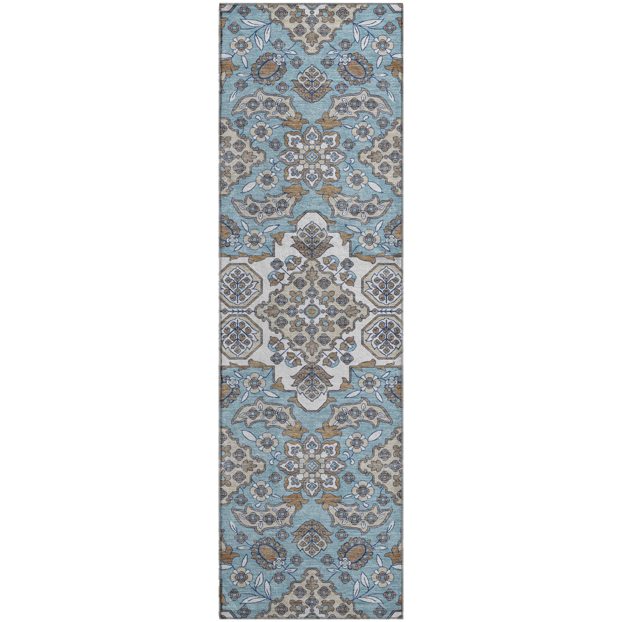 Seville Machine Washable Traditional Sky Blue Rug 2'3" x 7'6" #shape_Runner