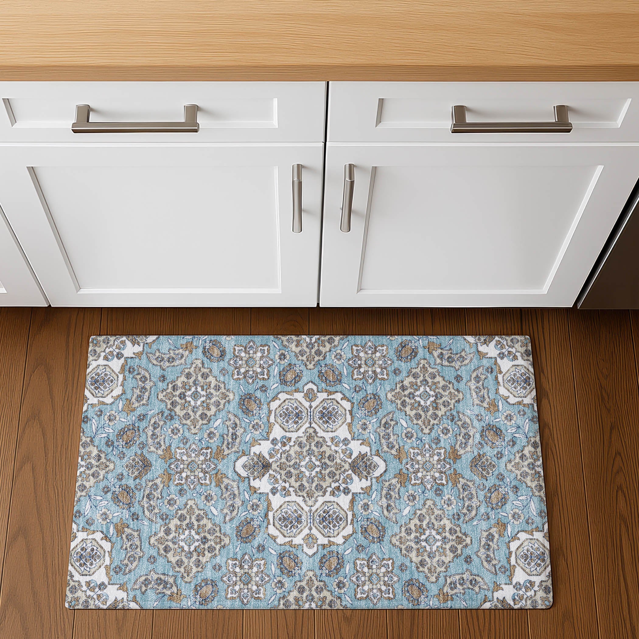 Seville Machine Washable Traditional Sky Blue Rug 1'8" x 2'6" #shape_Rectangle