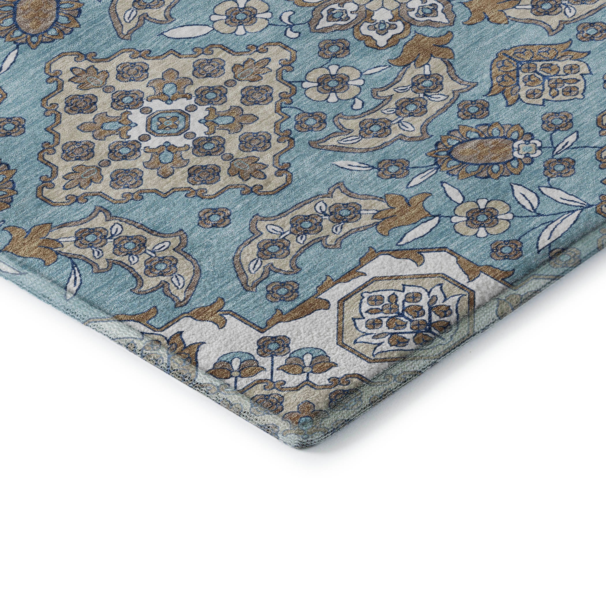 Seville Machine Washable Traditional Sky Blue Rug 1'8" x 2'6" #shape_Rectangle