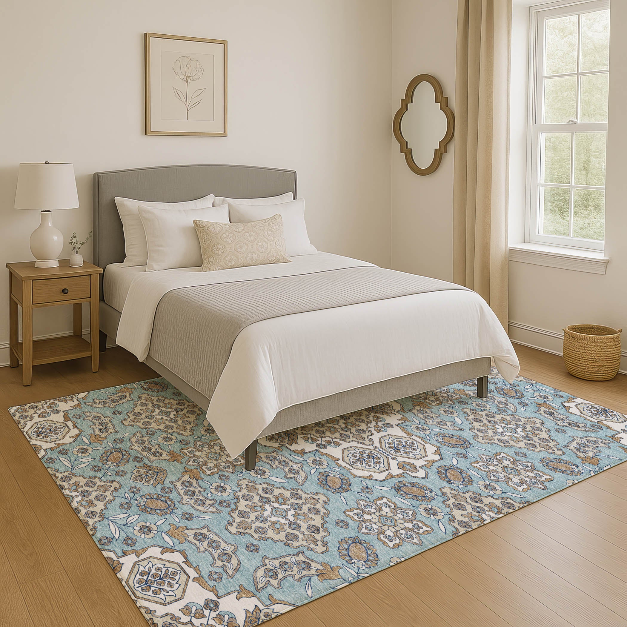 Seville Machine Washable Traditional Sky Blue Rug 2'6" x 3'10" #shape_Rectangle
