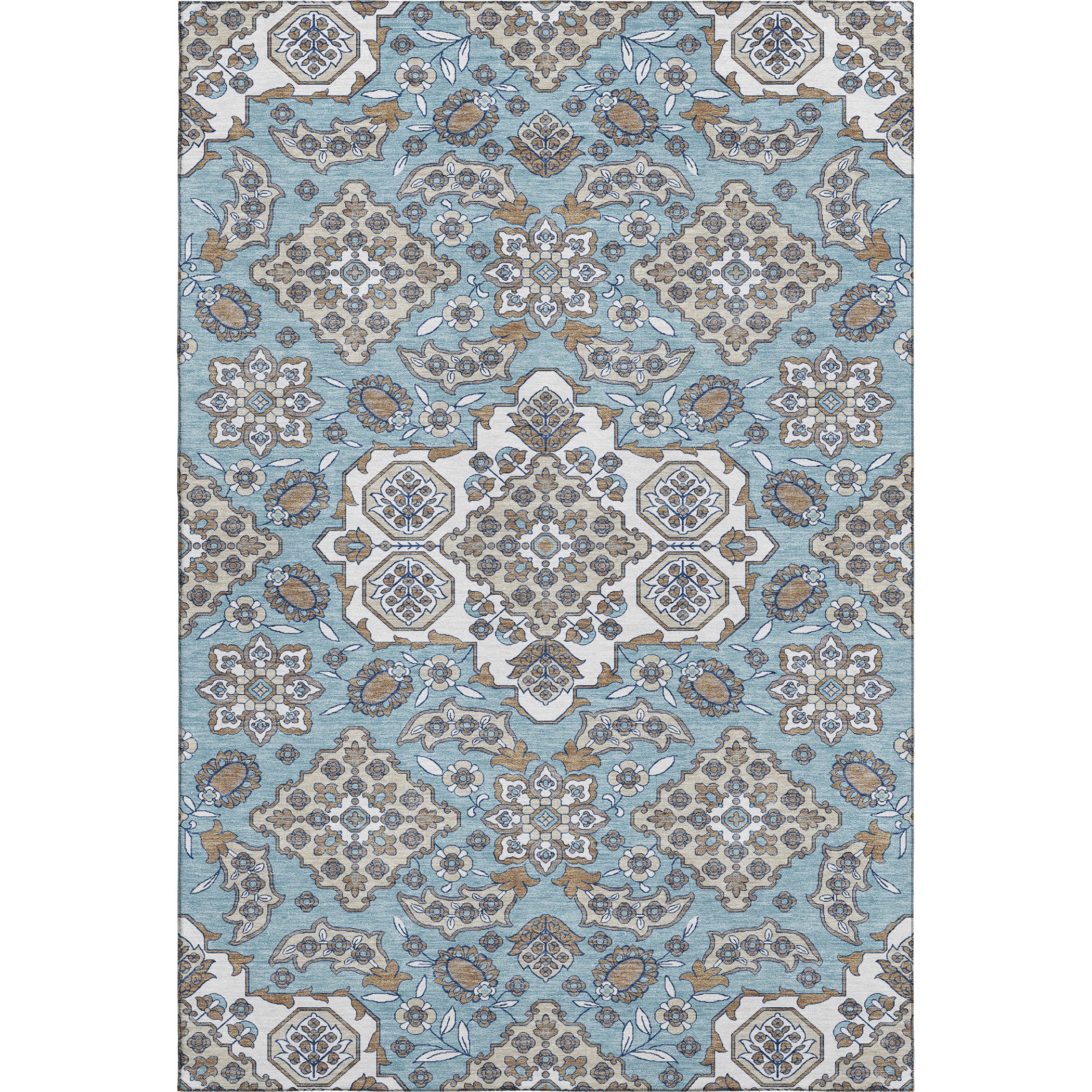 Seville Machine Washable Traditional Sky Blue Rug 2'6" x 3'10" #shape_Rectangle