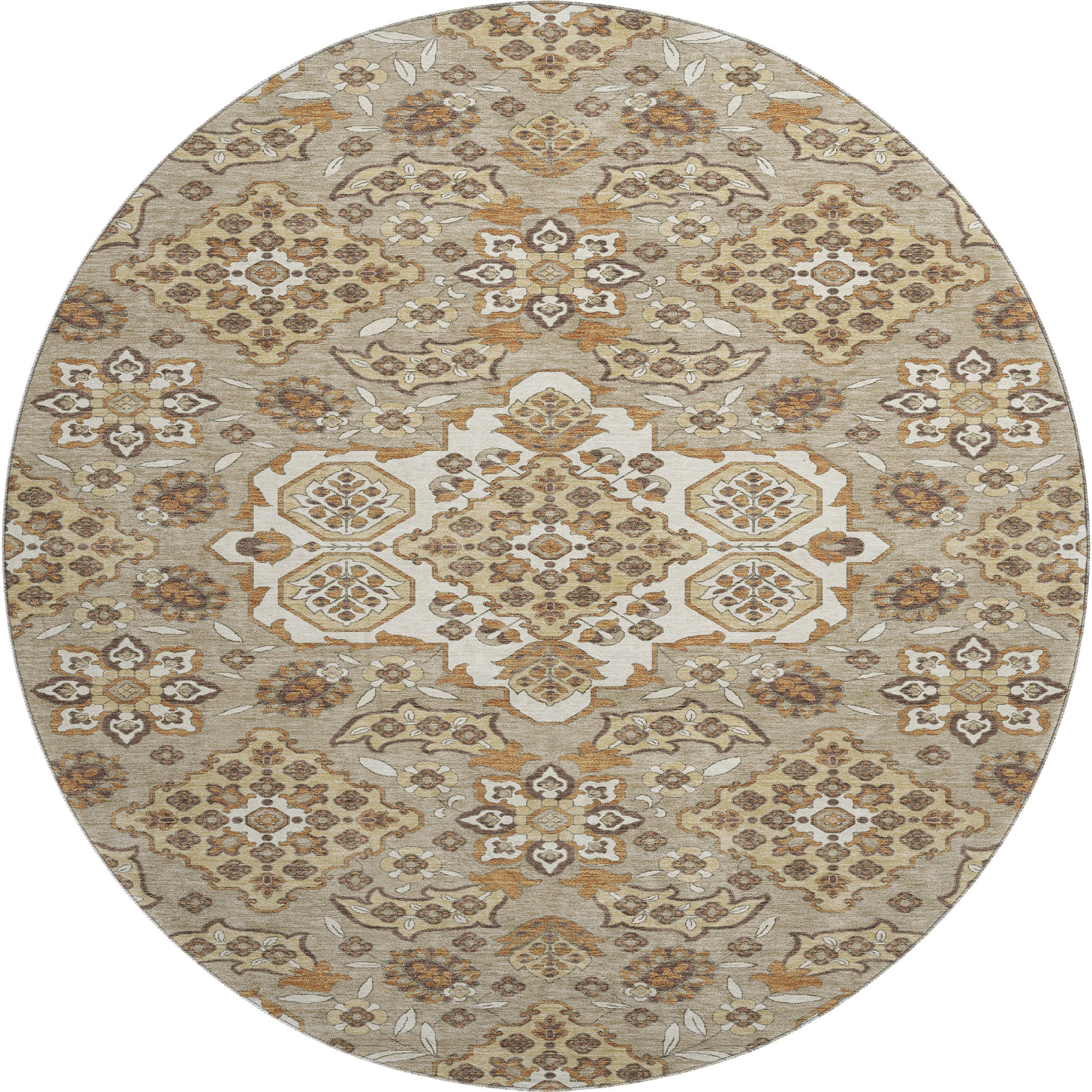 Seville Machine Washable Traditional Taupe Brown Rug 8' x 8' #shape_Round