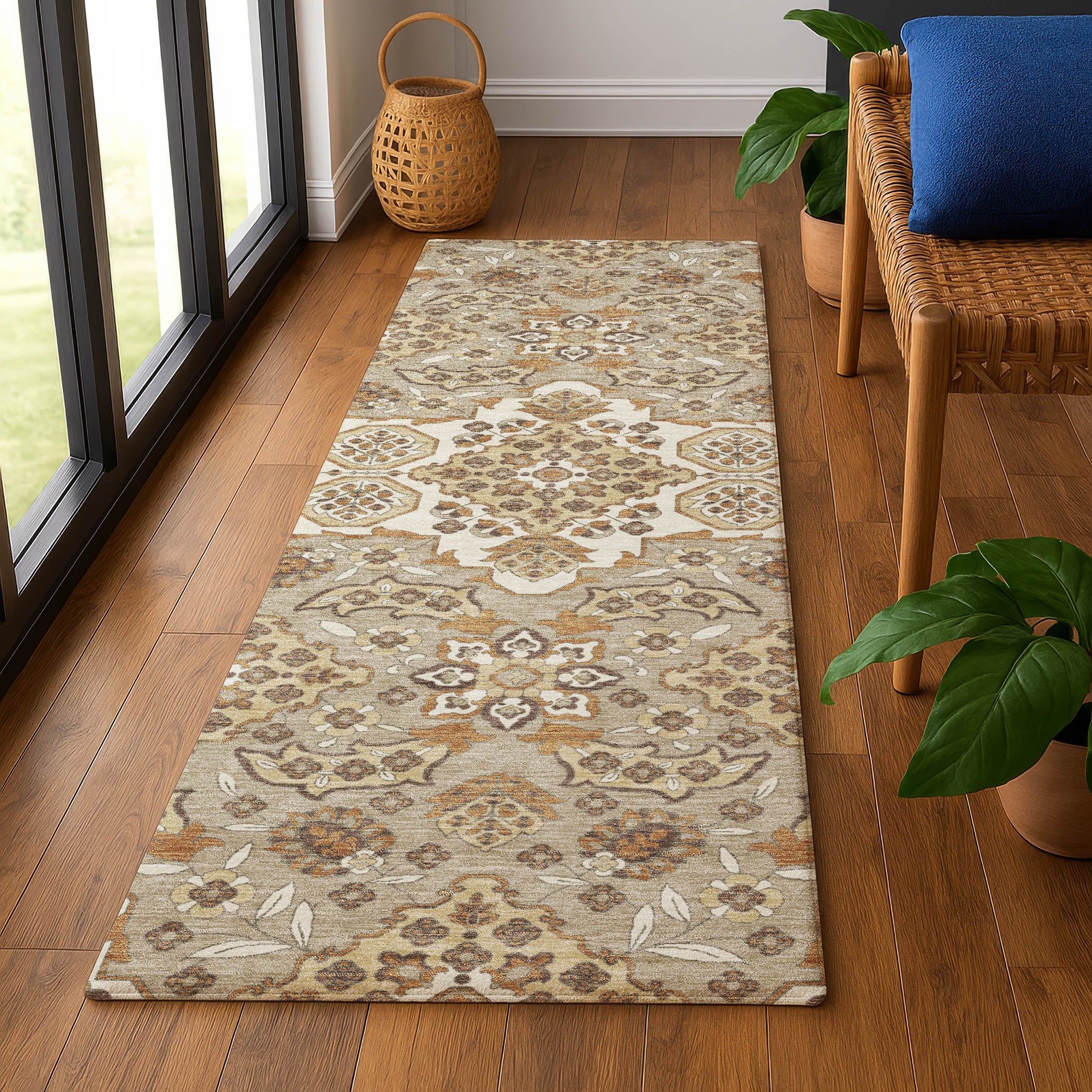 Seville Machine Washable Traditional Taupe Brown Rug 2'3" x 7'6" #shape_Runner
