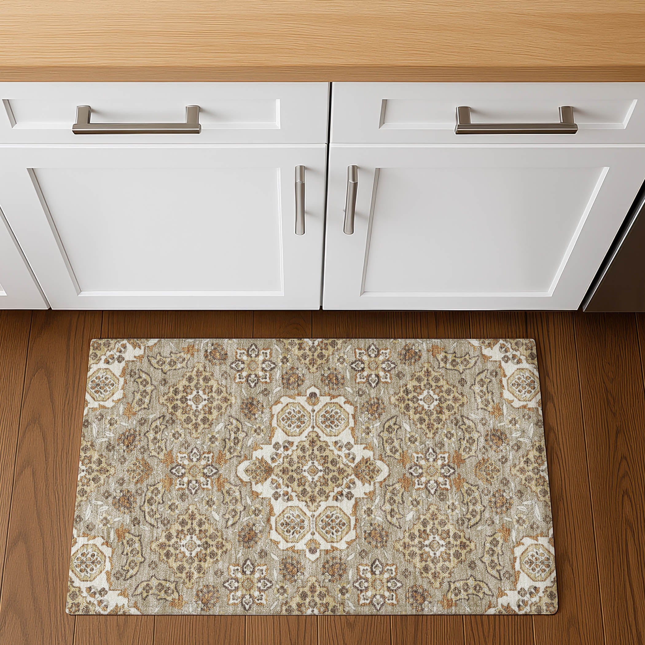 Seville Machine Washable Traditional Taupe Brown Rug 1'8" x 2'6" #shape_Rectangle