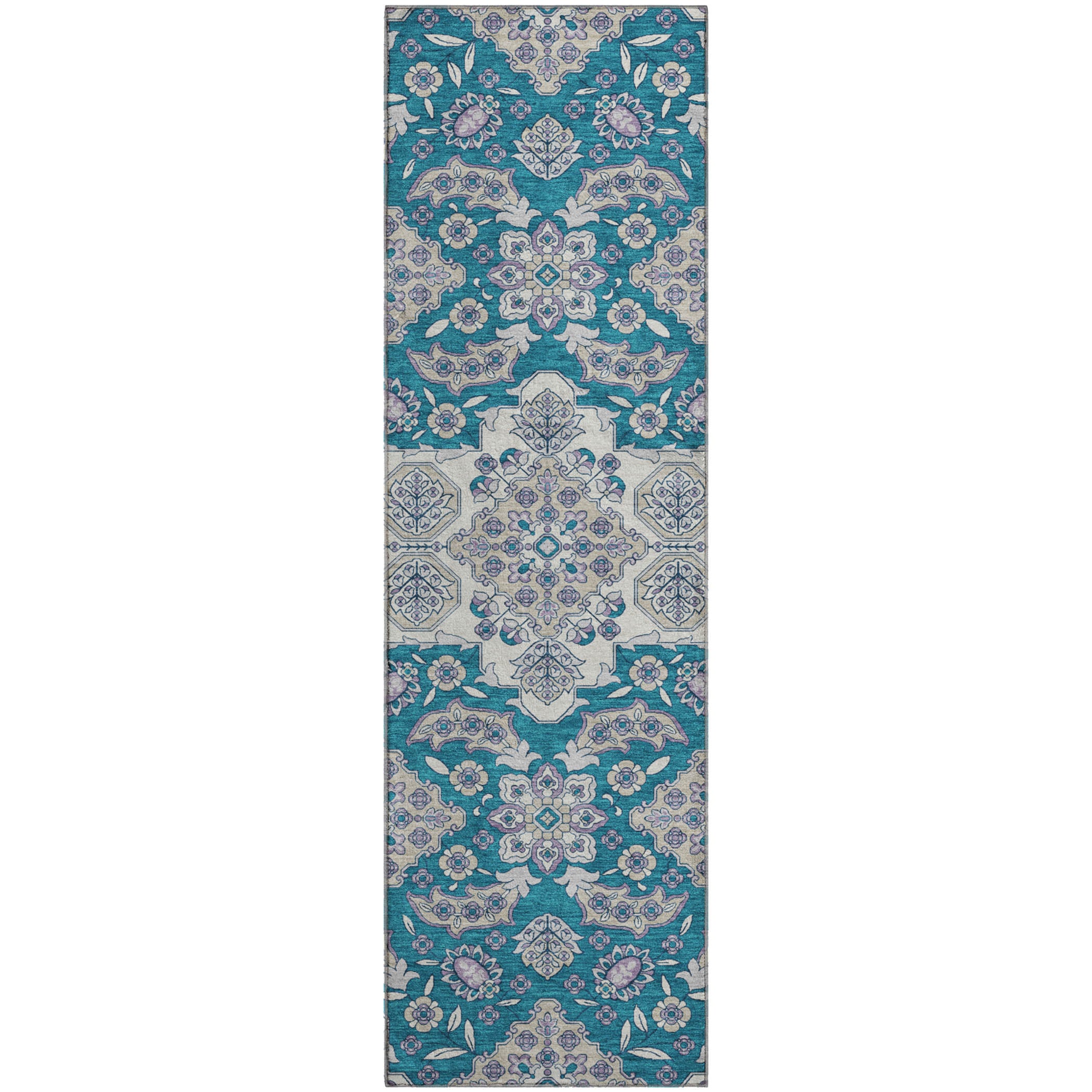 Seville Machine Washable Traditional Teal Rug 2'3" x 7'6" #shape_Runner